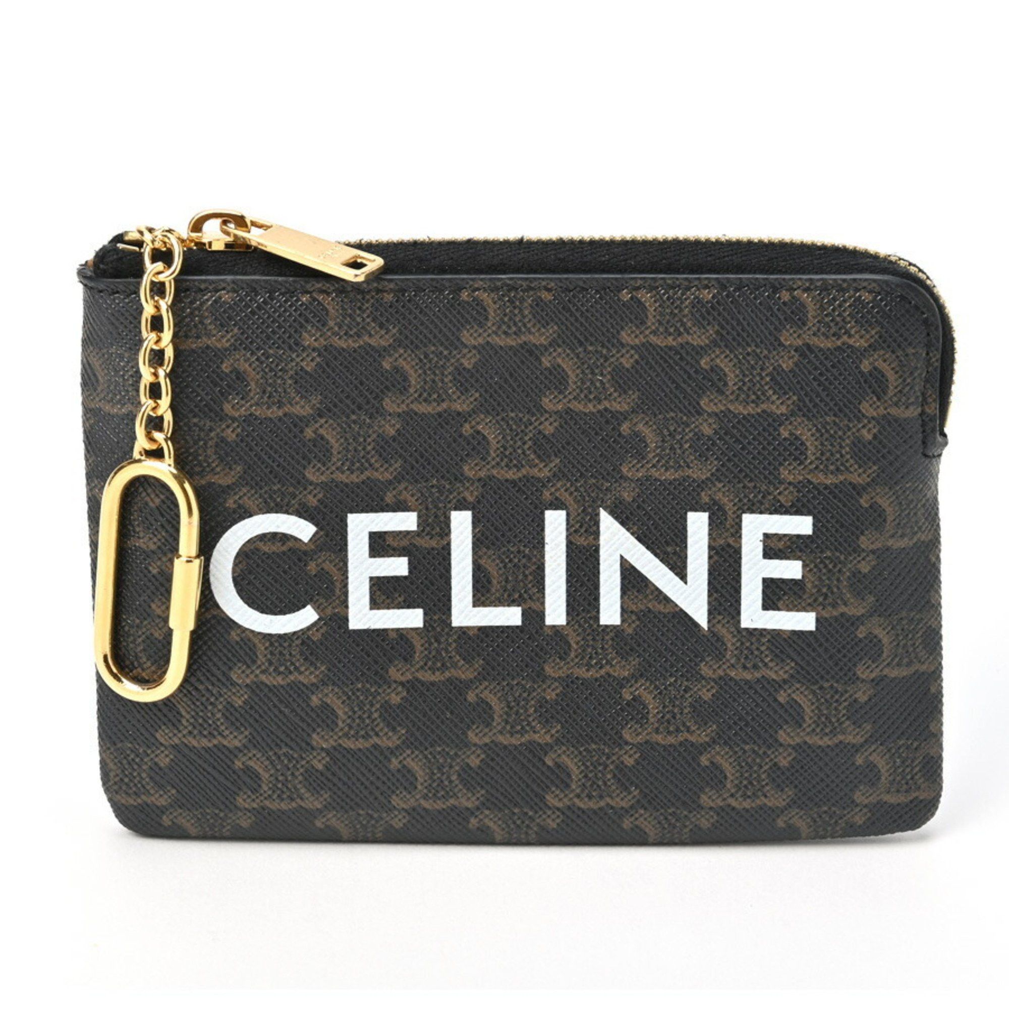 image of Celine Coin & Card Case 10C662Ca2.38No Triomphe Canvas in Black, Women's