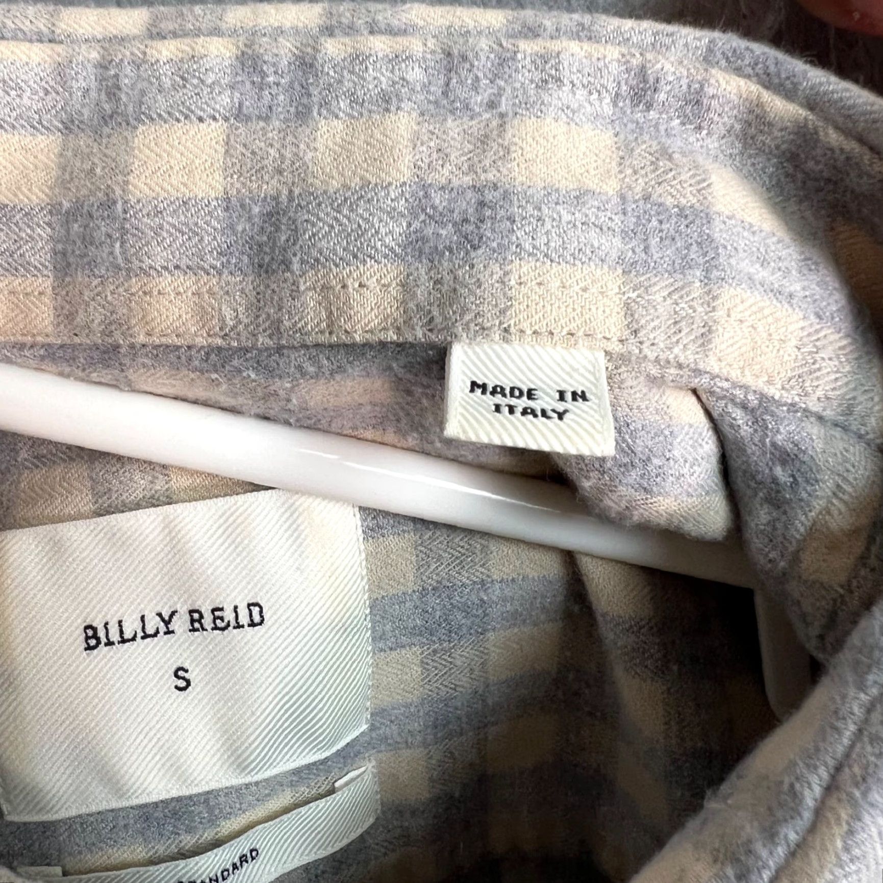 Billy Reid Billy Reid Mens Small Beige Gingham Button-Up Shirt Long-Sleeve Made In Italy Size US S / EU 44-46 / 1 - 4 Thumbnail