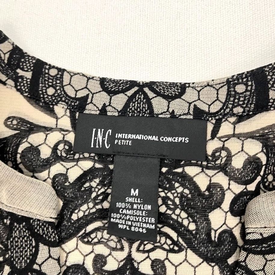 Vintage INC International Concepts Blouse Womens M Sheer Black Tan Lace Layers Neck Size M / US 6-8 / IT 42-44 - 3 Thumbnail