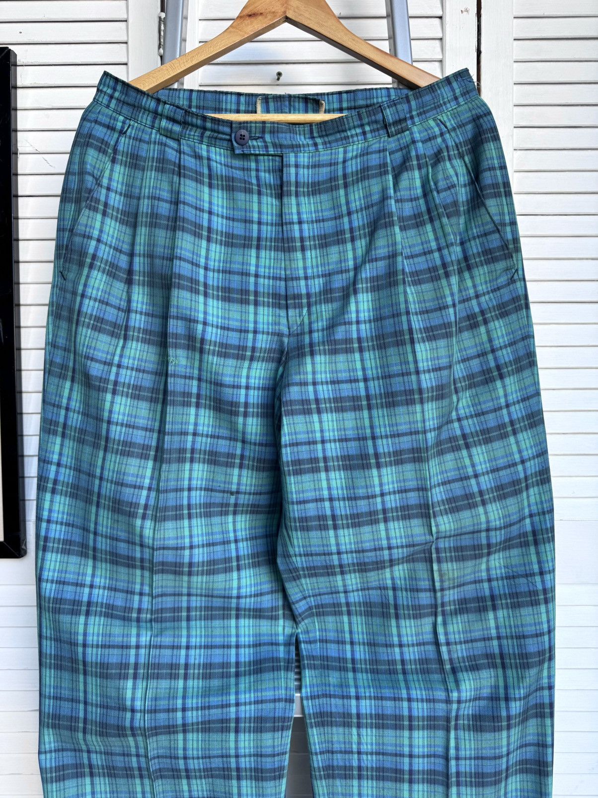 Adidas Vintage Adidas Western Germany Tartan Plaid Pleated Pants Size US 33 - 3 Thumbnail