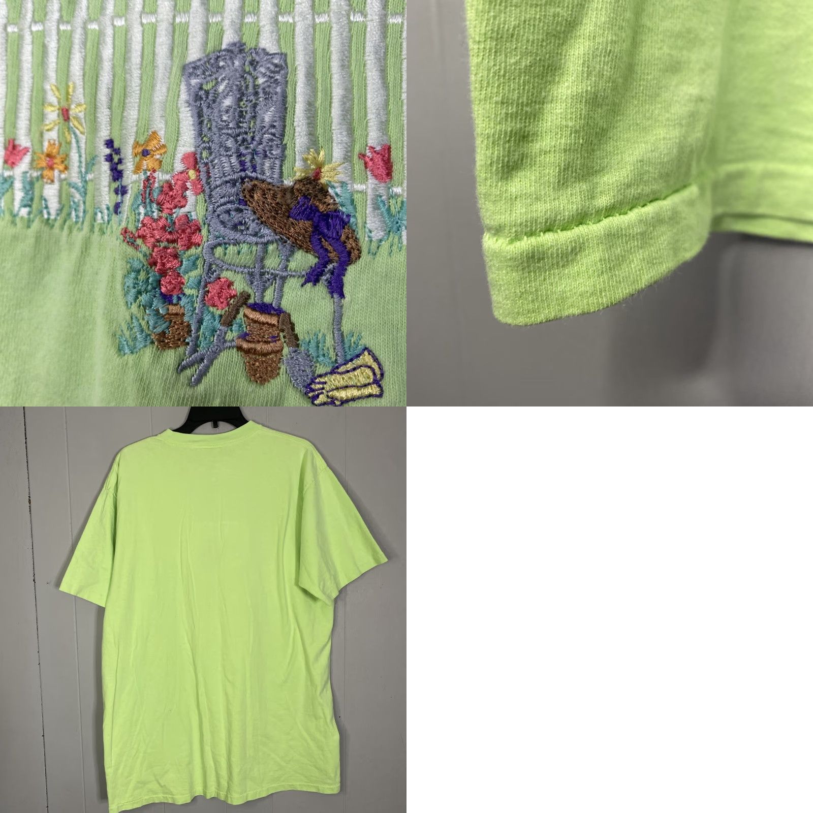Vintage VINTAGE Oneita T-Shirt Embroidered Grannycore Grandma Stitch Adult Large L Green Short Sleeve Mens Shirt Size US L / EU 52-54 / 3 - 8 Thumbnail