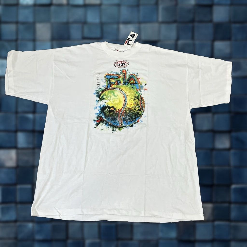 Fila VINTAGE FILA T-Shirt 2XL White Mens Crew Neck Short Sleeve Graphic Print FLA Balls-O-Fire 90s Sports USA Size US XXL / EU 58 / 5 - 1 Thumbnail