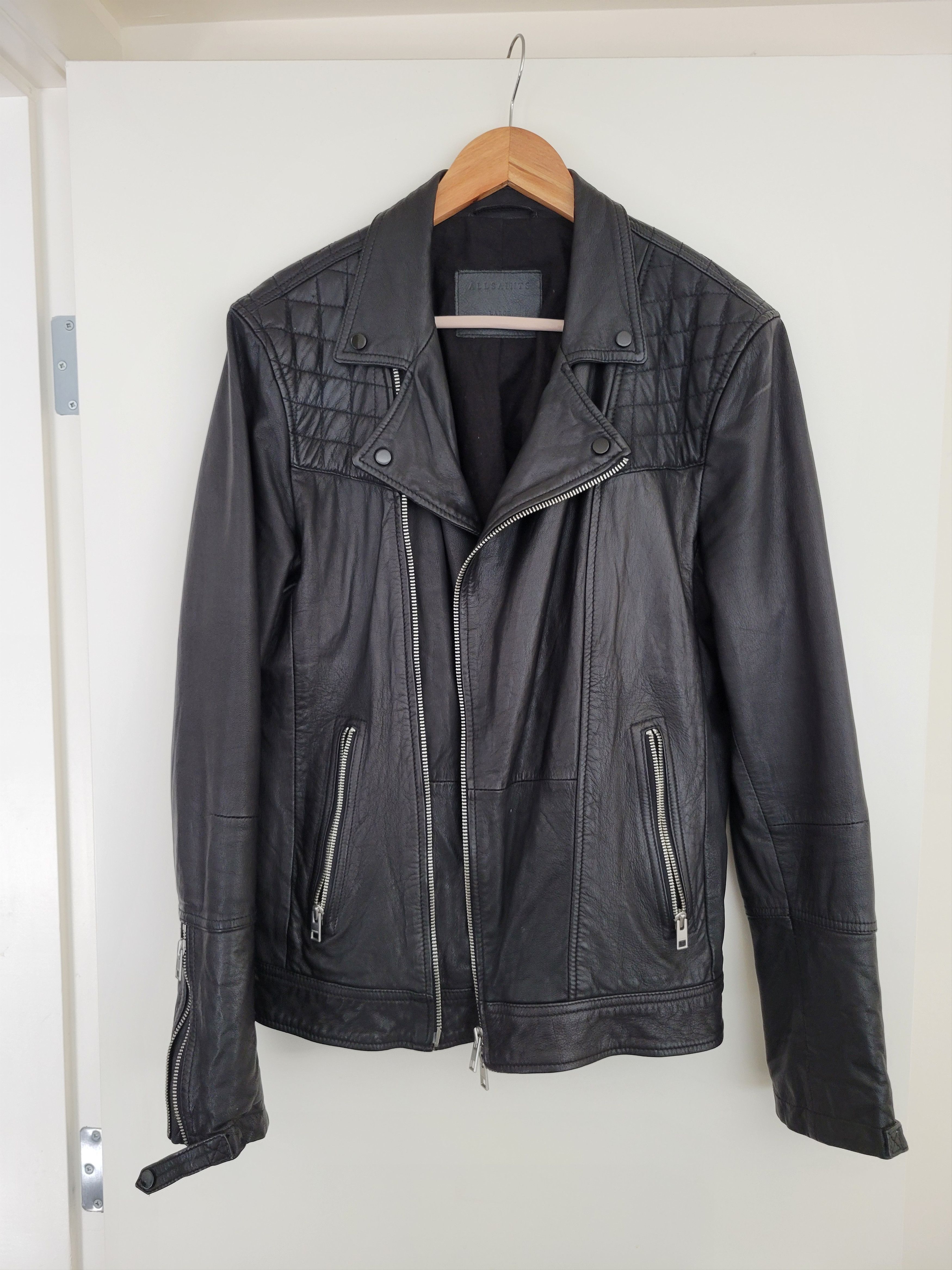 image of Allsaints Kushiro Leather Biker Jacket in Black, Men's (Size Large)