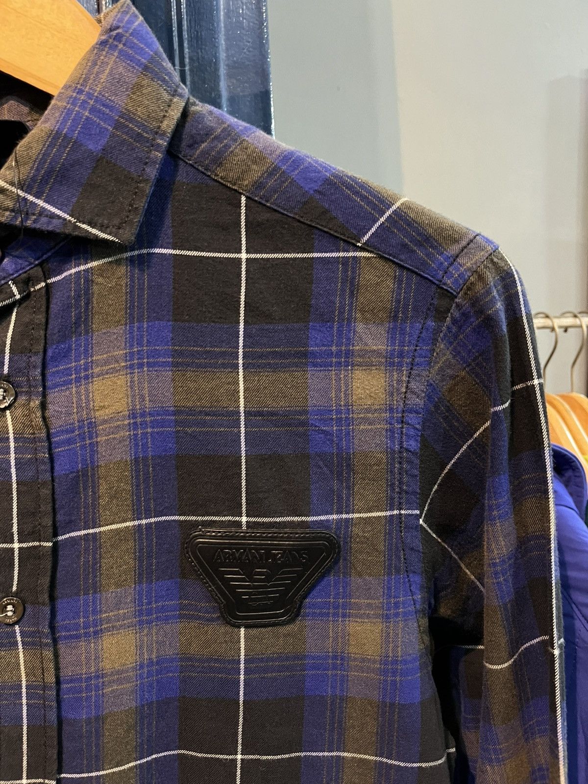 Giorgio Armani Shadow Plaid Armani Jeans button ups shirt with leather logo Size US XS / EU 42 / 0 - 3 Thumbnail
