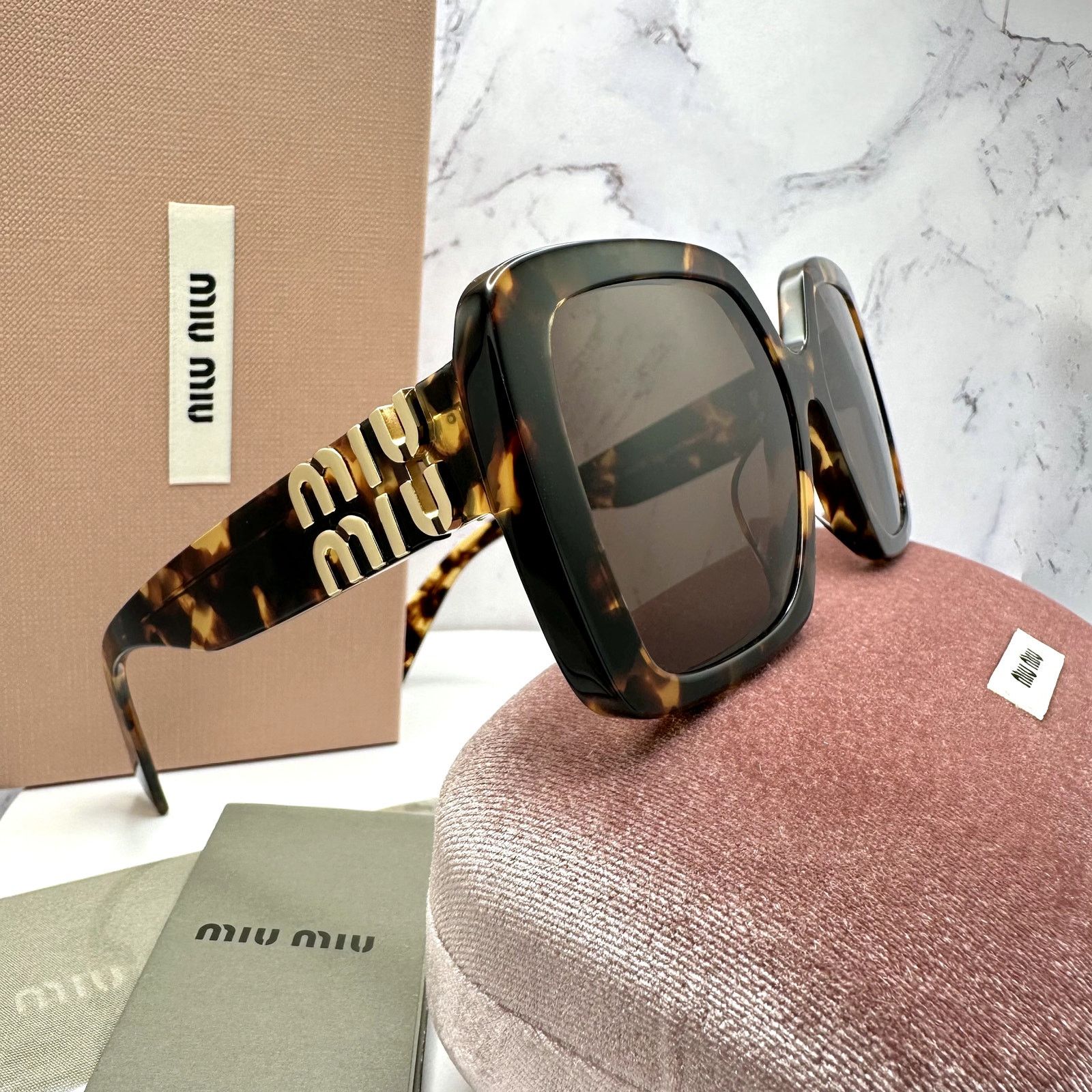 Miu Miu New MIU MIU Sunglasses Brown Square Gold Full Rim 56mm Size ONE SIZE - 1 Thumbnail