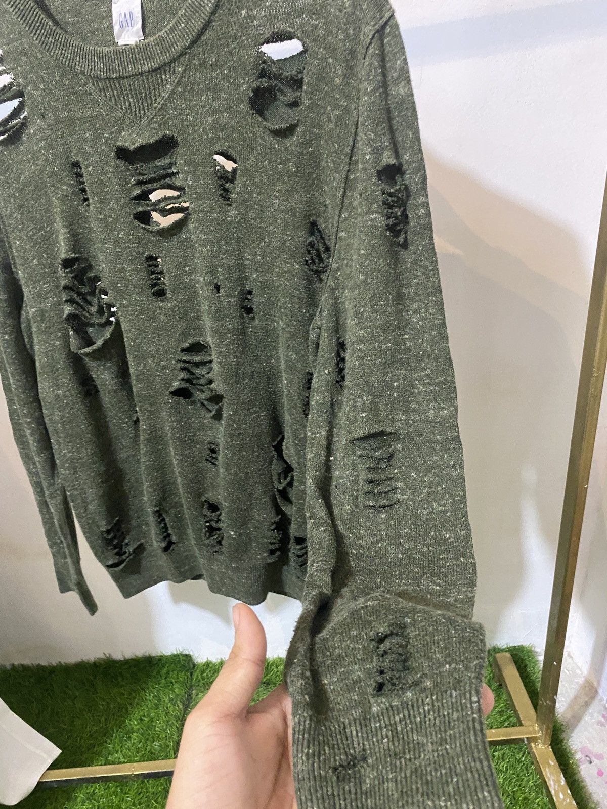 If Six Was Nine × Japanese Brand × Le Grande Bleu (L.G.B.) Gap knit Olive green Distressed punk Style Size US M / EU 48-50 / 2 - 5 Thumbnail