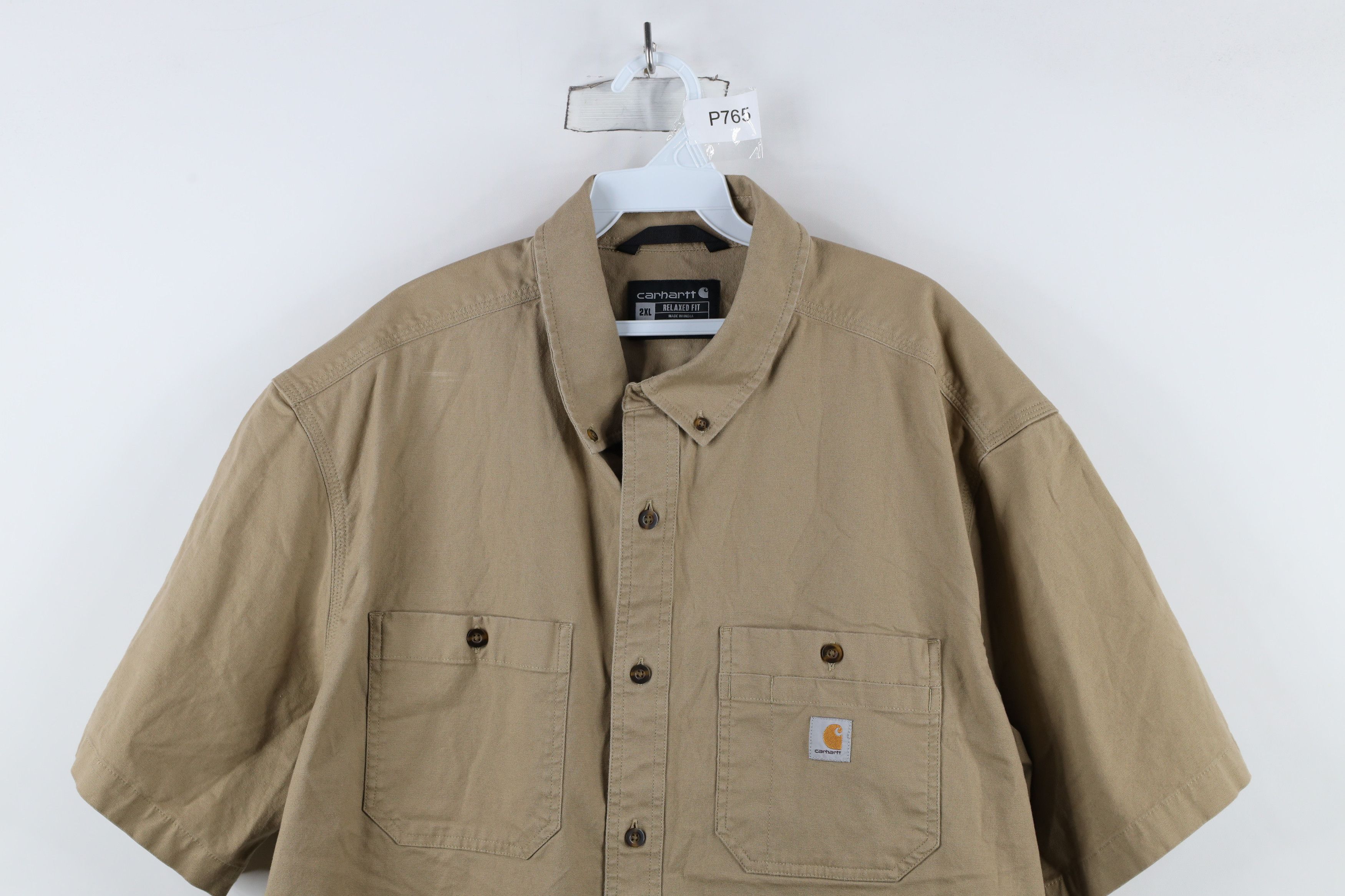 Carhartt × Vintage Carhartt Fit Spell Out Canvas Collared Button Shirt Beige Size US XXL / EU 58 / 5 - 2 Thumbnail
