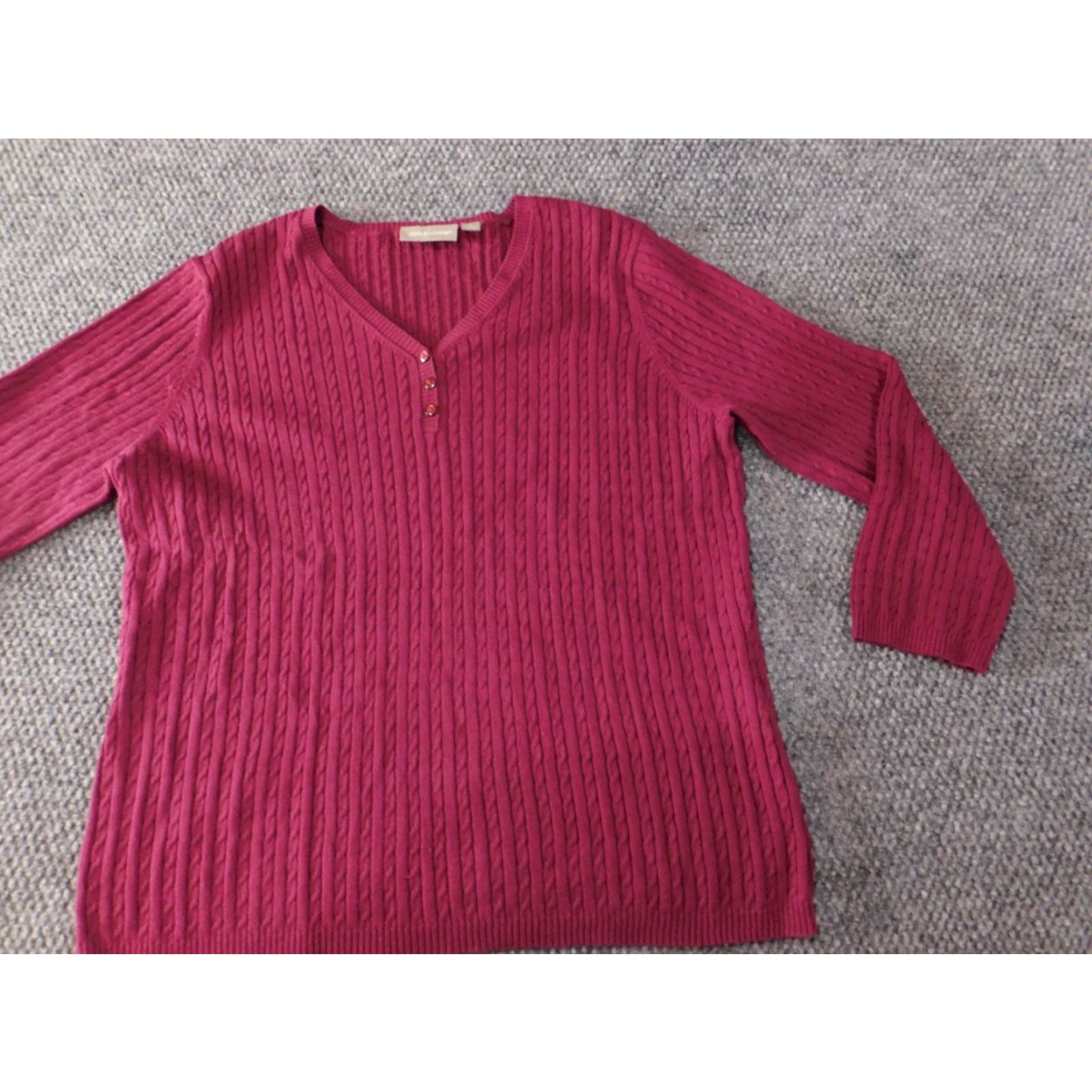 Croft & Barrow Croft & Barrow Women’s Sweater L Red Pullover Knit Cotton V-Neck Long Sleeve Classic Cozy Casual Knit Size L / US 10 / IT 46 - 2 Thumbnail