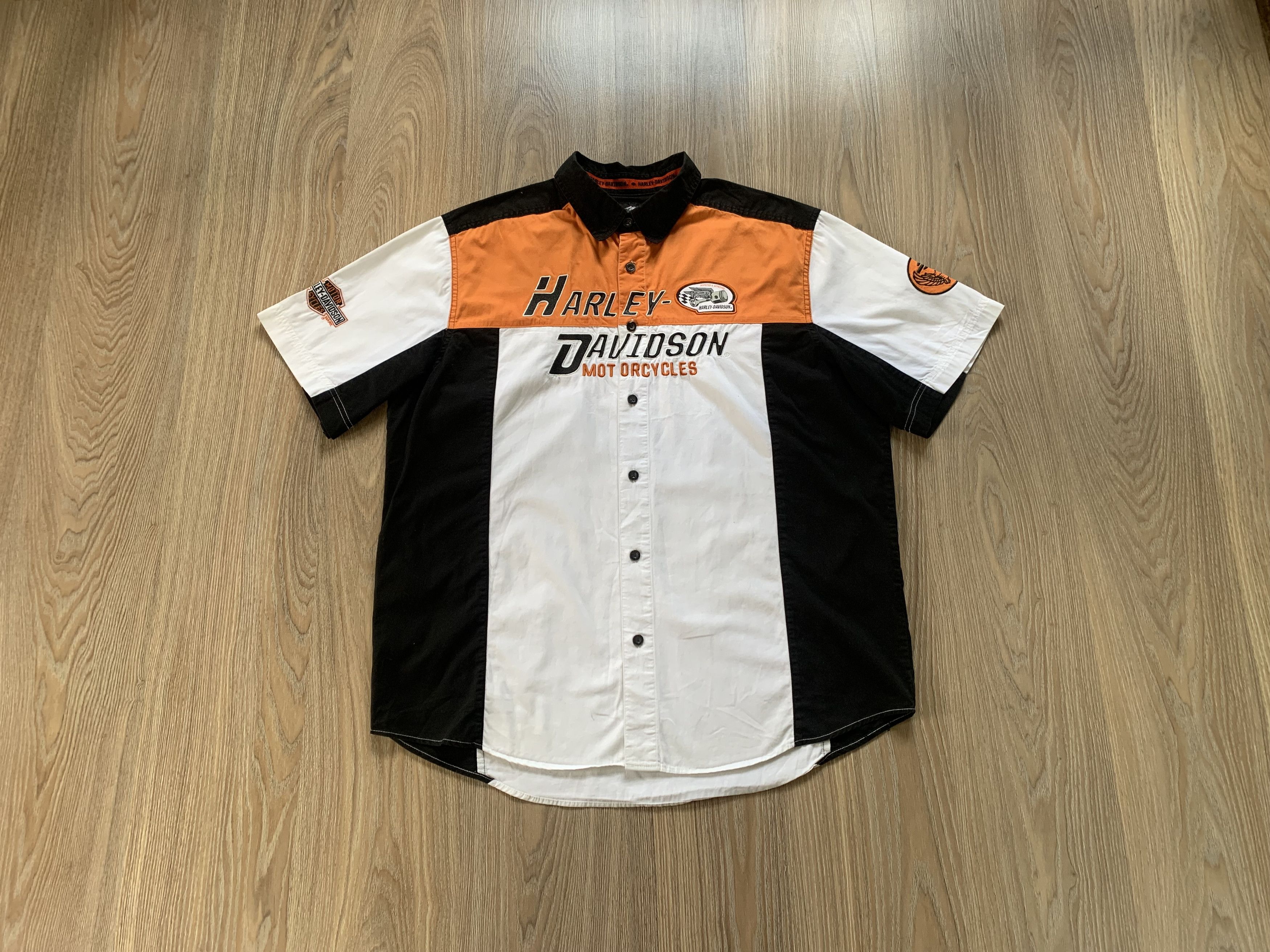 Harley Davidson × Vintage Harley Davidson Cotton Spell Out Logo Button Up Shirt Size US XL / EU 56 / 4 - 1 Thumbnail