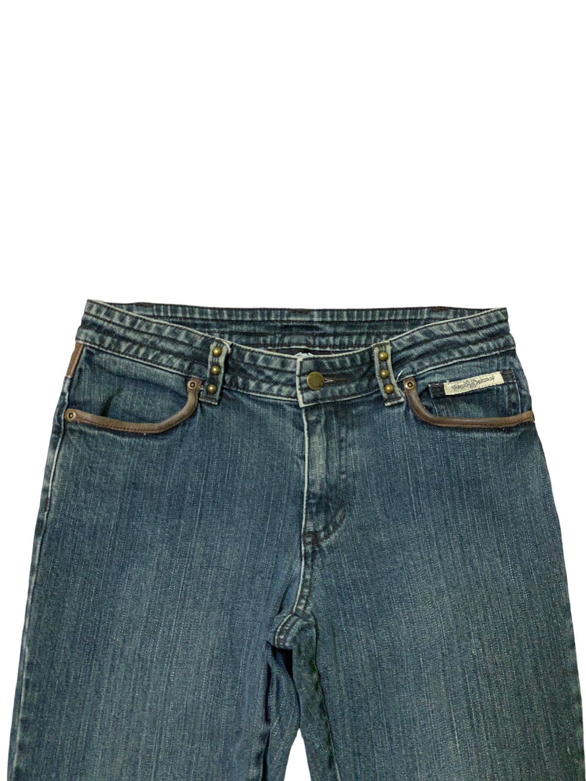 Harley Davidson Flared HARLEY DAVIDSON Leather Boot Cut Denim Jeans Size US 29 - 3 Thumbnail