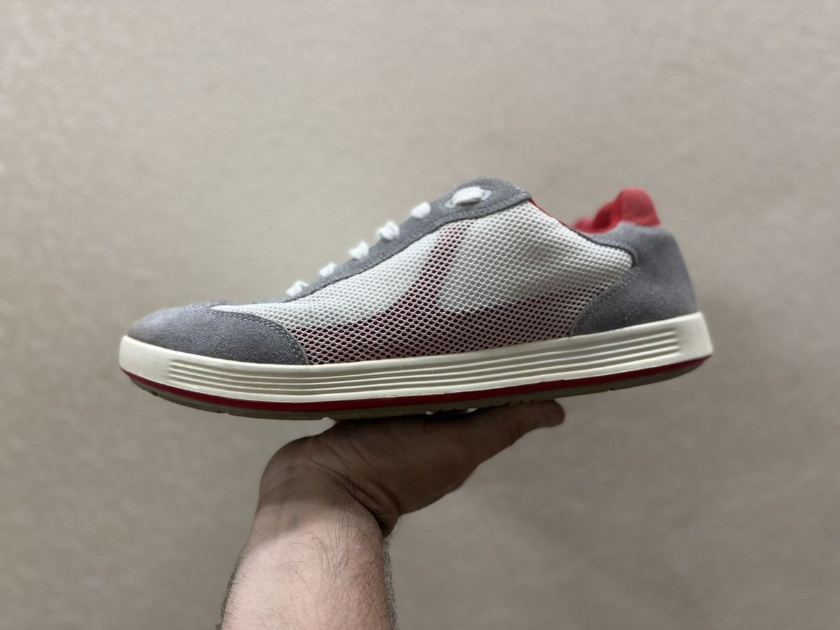 PRADA Leather Mesh Sneakers White Red Stripe US 9