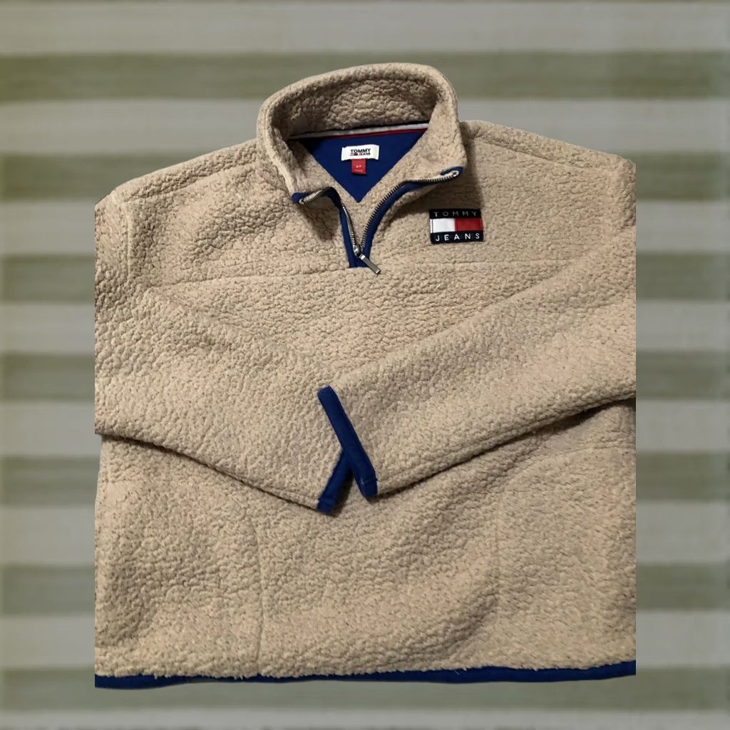 Tommy Hilfiger Tommy Hilfiger Sherpa Fleece Sweater Jacket Women S Beige 1/4 Zip Pockets Teddy Outdoors Fall Winter Vintage? Size S / US 4 / IT 40 - 1 Thumbnail
