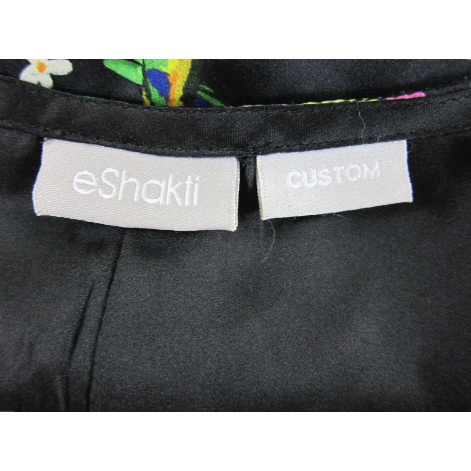 Vintage eShakti Black Pink Green Bird Short Sleeve V-Neck Sheath Wrap Dress Woman 2XL Size 40" / US 18 - 5 Thumbnail