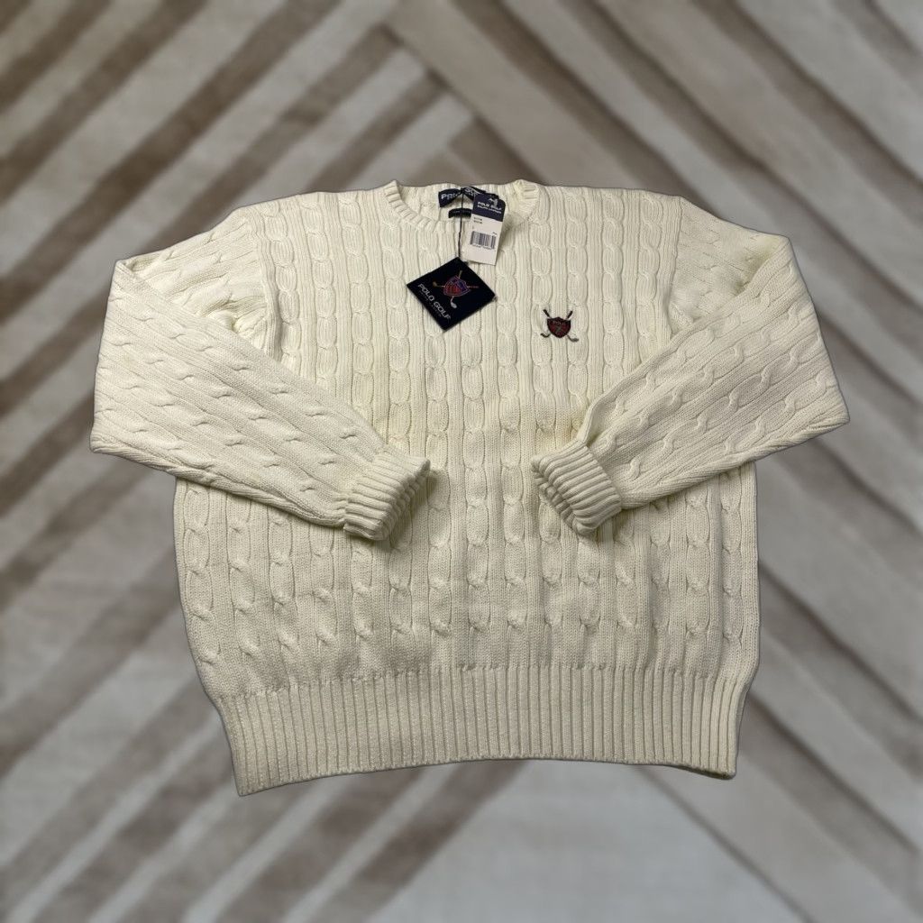 Polo Ralph Lauren VINTAGE Polo Ralph Lauren Polo Golf Sweater Mens Large Ivory Cable Knit Pullover Crew Neck Long Sleeve Size US L / EU 52-54 / 3 - 1 Thumbnail