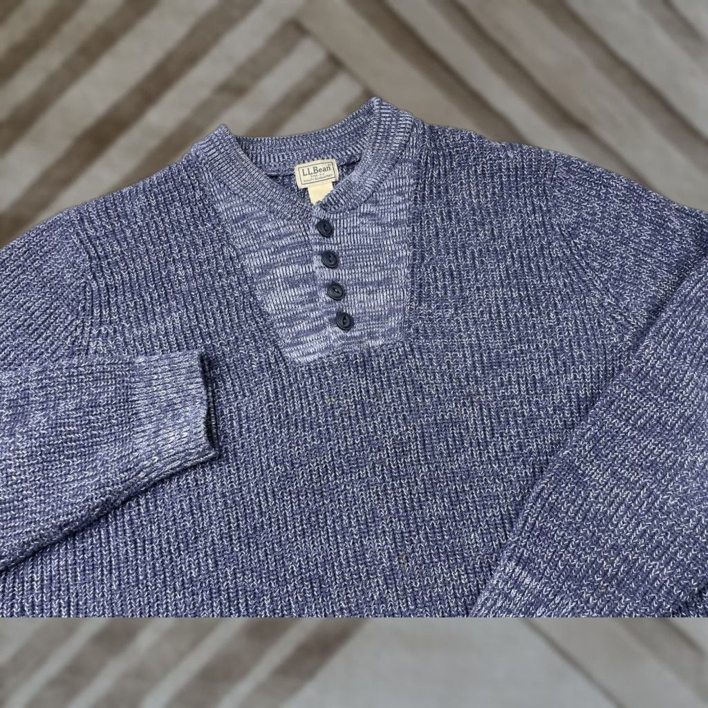 Vintage L.L. Bean Mens XL Blue Heavyweight Knit Pullover Henley Sweater Cabincore 500592 Size US XL / EU 56 / 4 - 1 Thumbnail