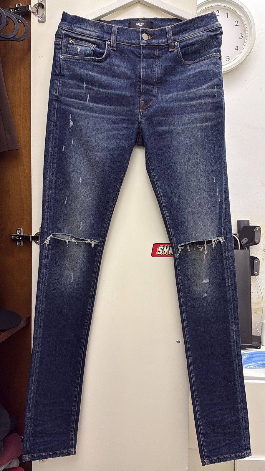 Amiri Amiri double ripped knee Blue denim jeans Size US 33 - 1 Thumbnail