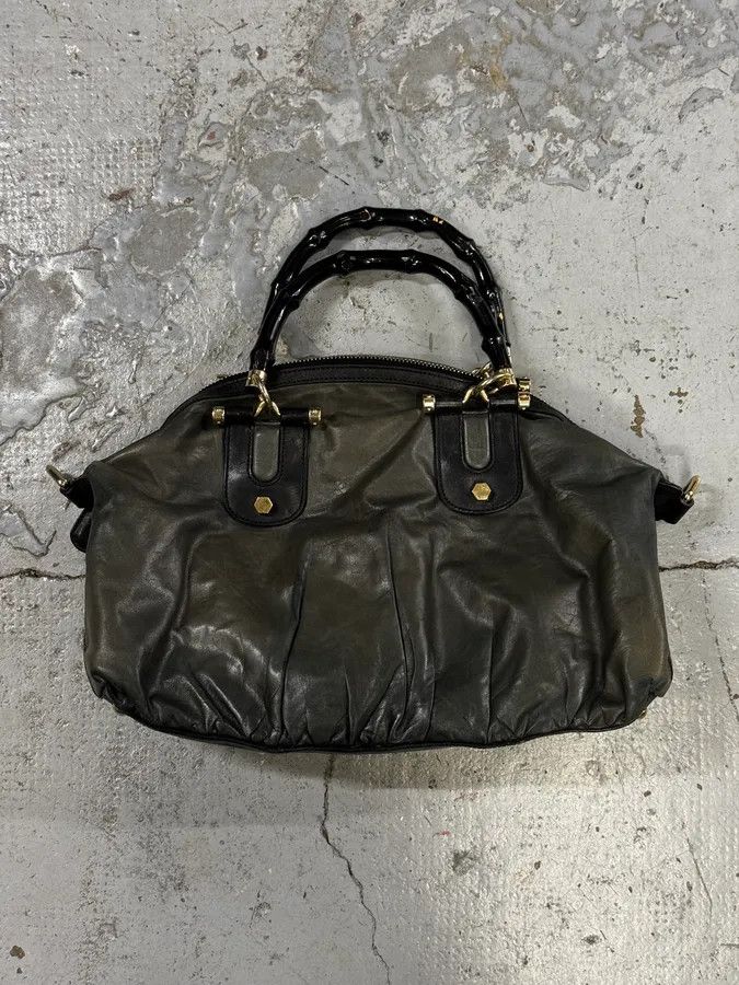 Gucci 2000s Gucci Dark Green & Black Eroded Bamboo Handle Bag Size ONE SIZE - 5 Thumbnail