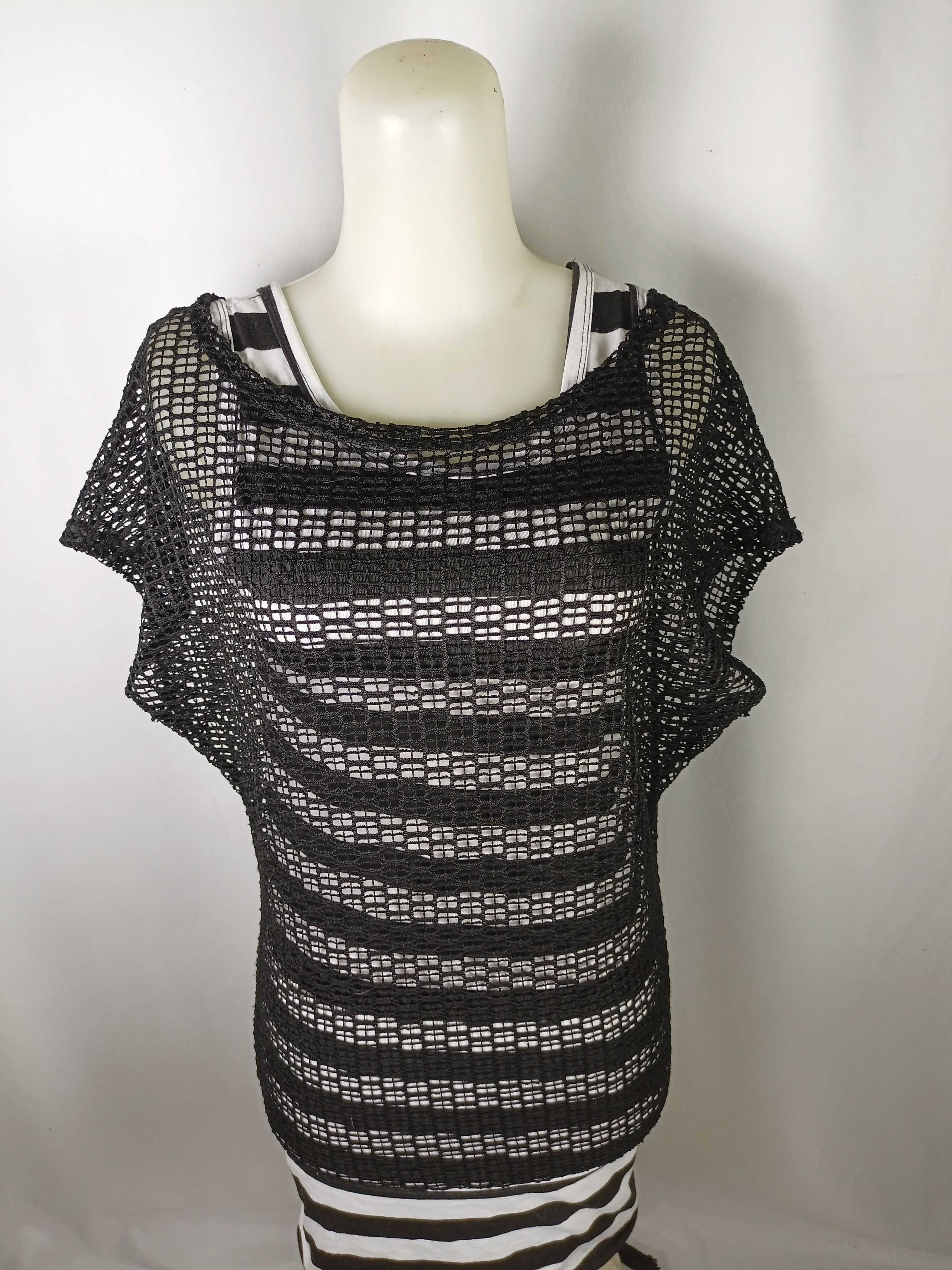 Japanese Brand Women's Black Mesh Black & White Stripped Sleeveless Dress Size M / US 6-8 / IT 42-44 - 9 Thumbnail