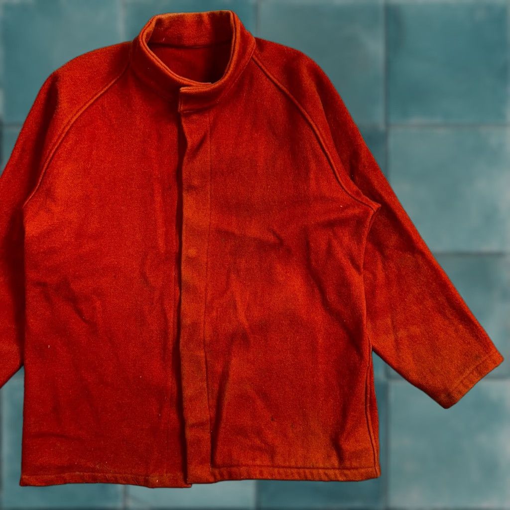 VINTAGE 60s 70s Wool Delivery Workwear Jacket M Rockabilly Orange 100% Wool Mens