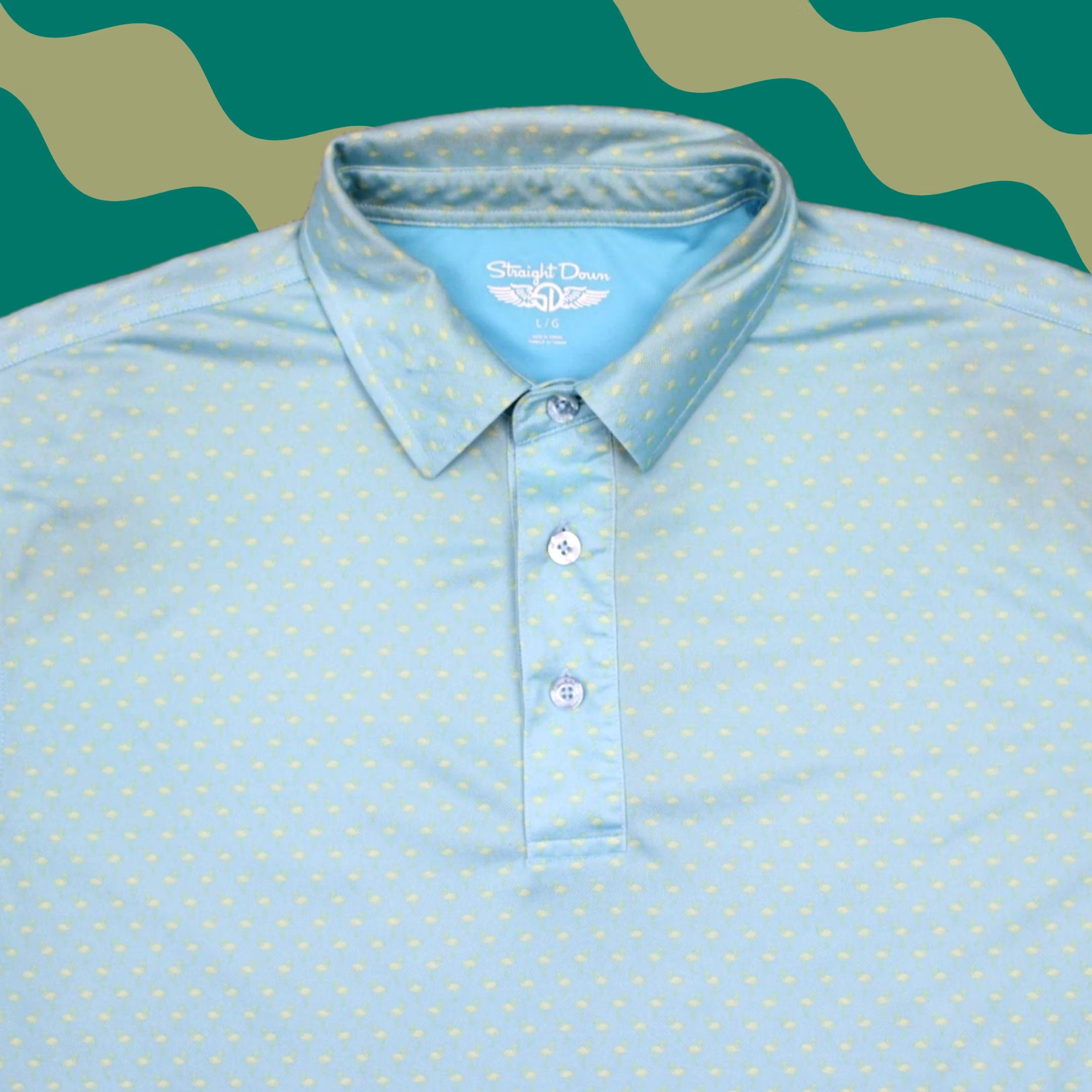 Vintage Straight Down Polo Shirt Mens Large Blue/Yellow Geometric S/S Golf Stretch Size US L / EU 52-54 / 3 - 1 Thumbnail
