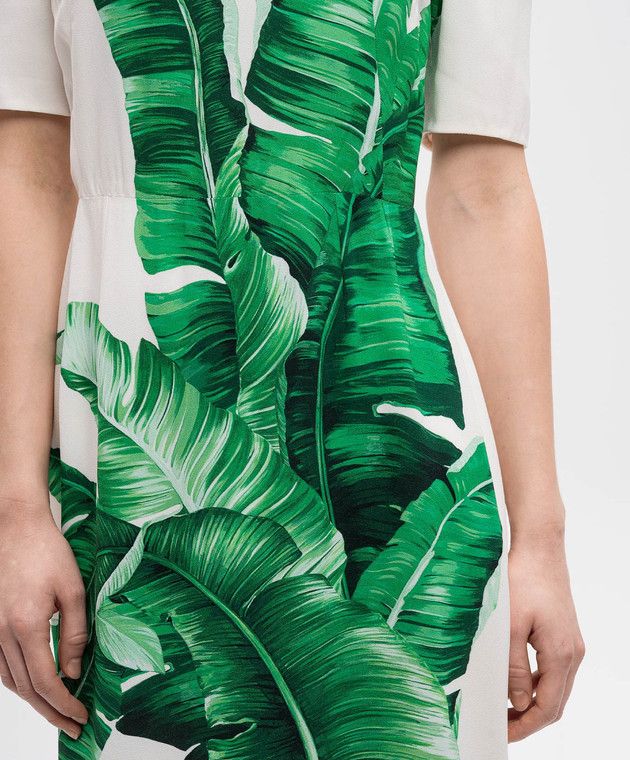 Dolce & Gabbana o1y0825 Short Sleeves Midi Dress in White/Green Size XS / US 0-2 / IT 36-38 - 2 Thumbnail