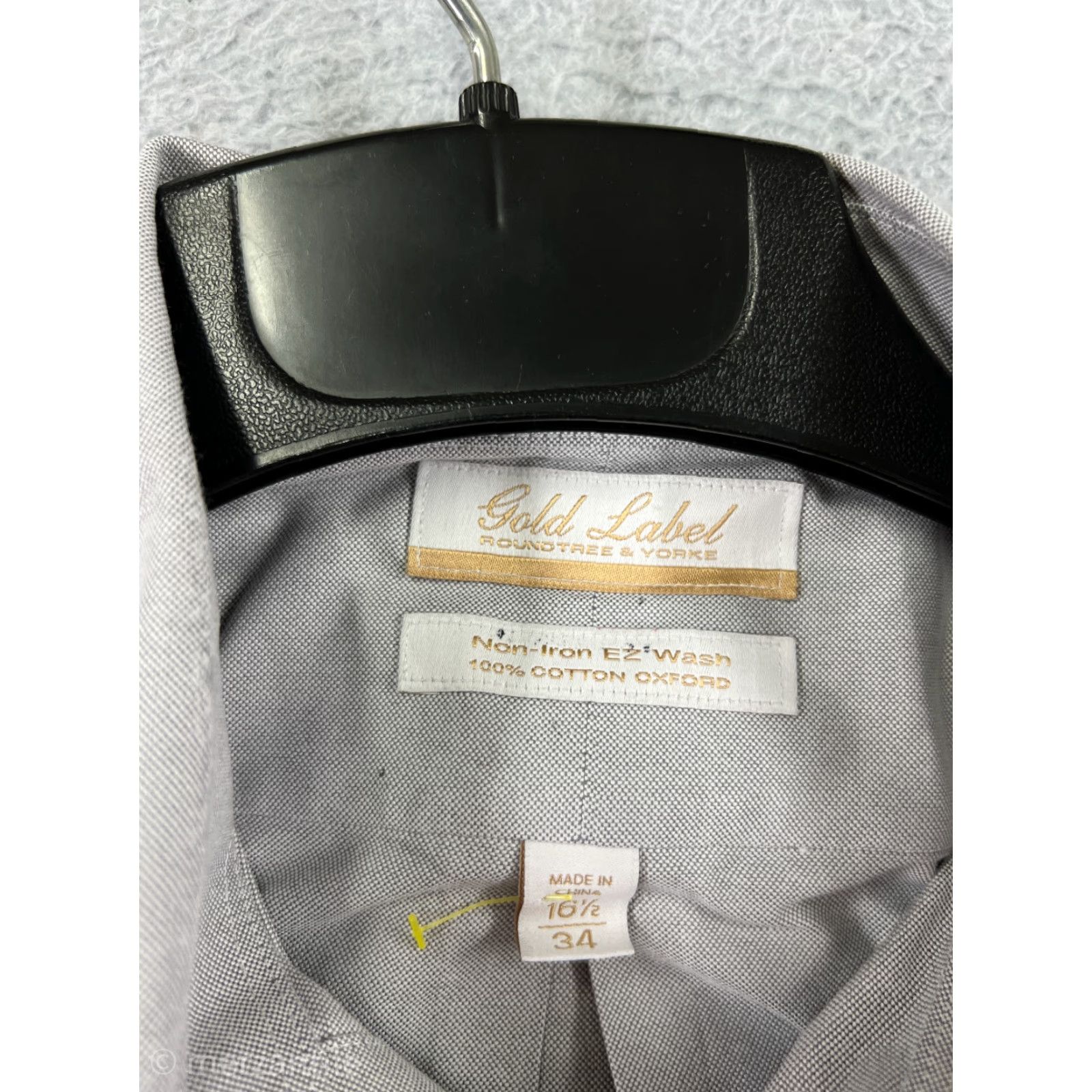 Vintage Gold Label Shirt Button-Up Mens 16.5 Gray Long Sleeve 100% Cotton Oxford Dress Size 42R - 3 Thumbnail