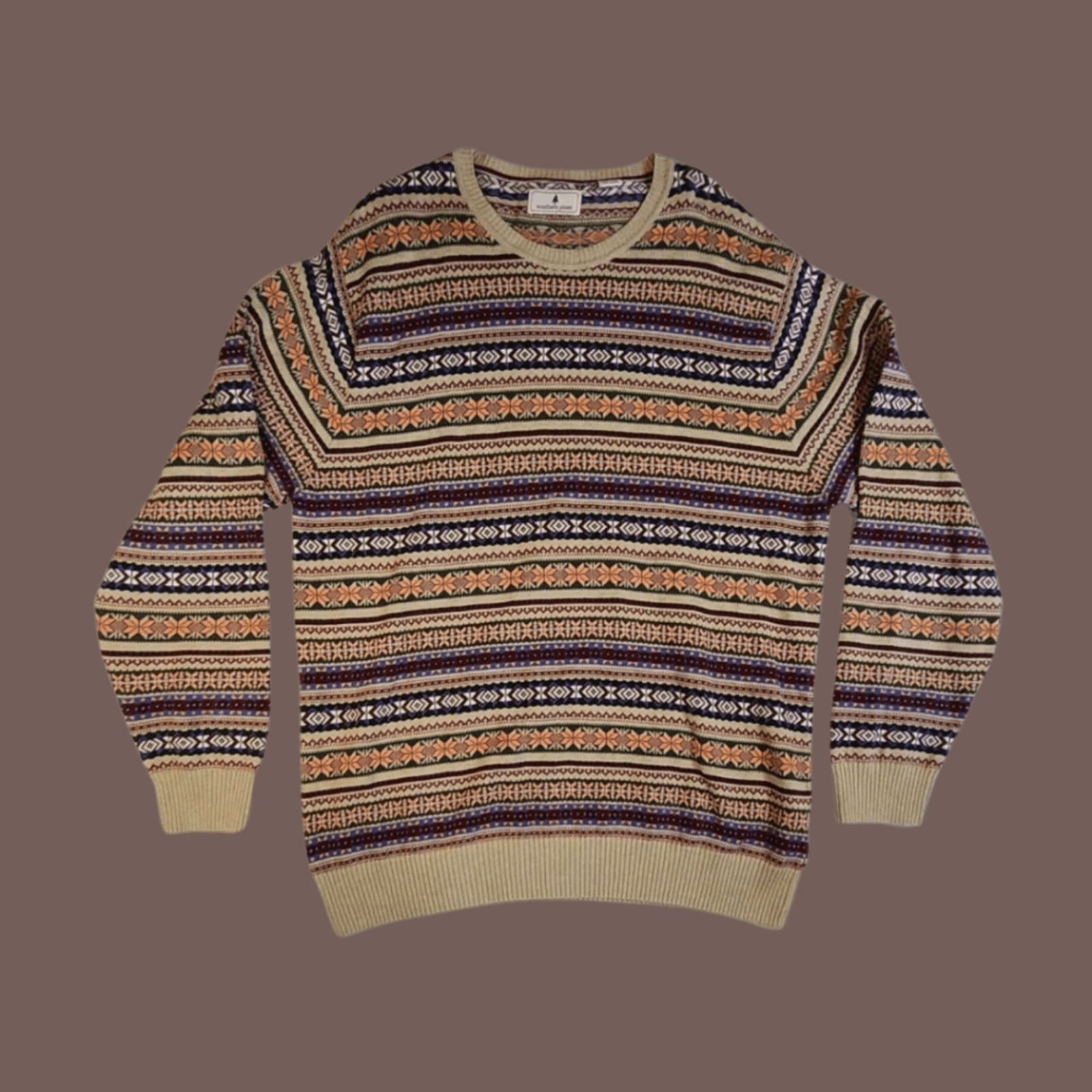 Vintage VTG Fair Isle Sweater Southern Pines Tan Knit Grandpacore XL Size US XL / EU 56 / 4 - 1 Thumbnail