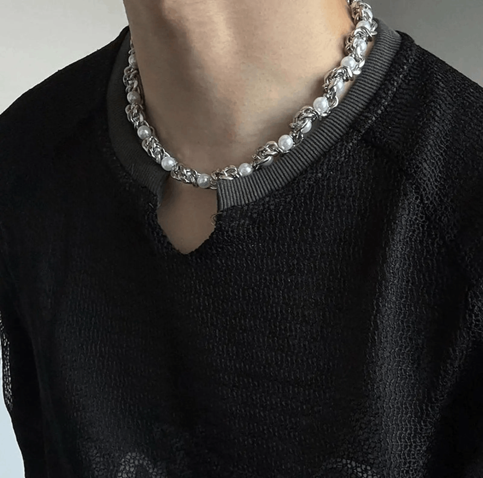 Japanese Brand Silver Chain Pearl Necklace, Chunky Statement Jewelry Size ONE SIZE - 6 Thumbnail