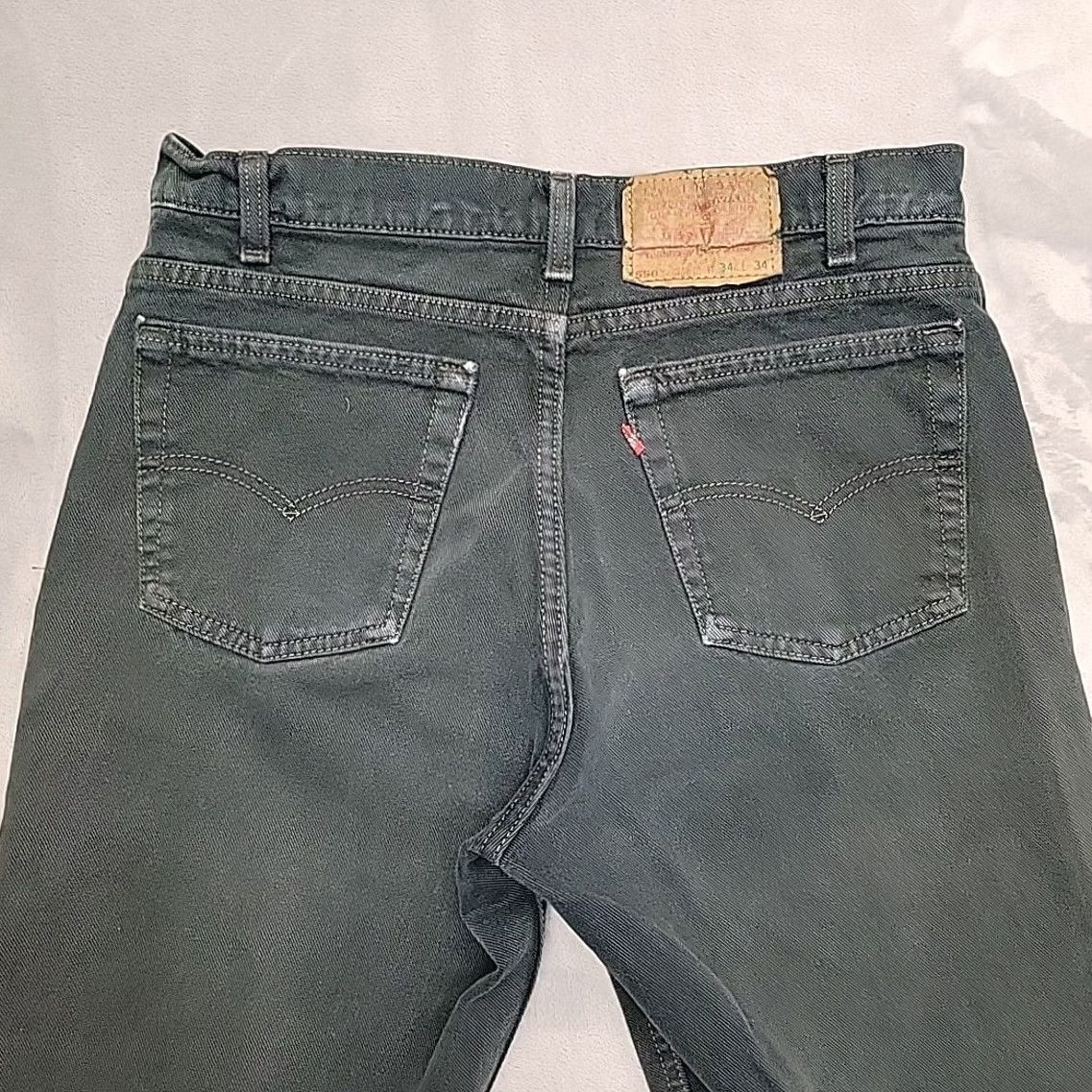 Vintage VTG Levis Jeans 550 Green Denim Relaxed Tapered Leg Made in USA 90s Men 34x34 Size US 34 / EU 50 - 7 Thumbnail
