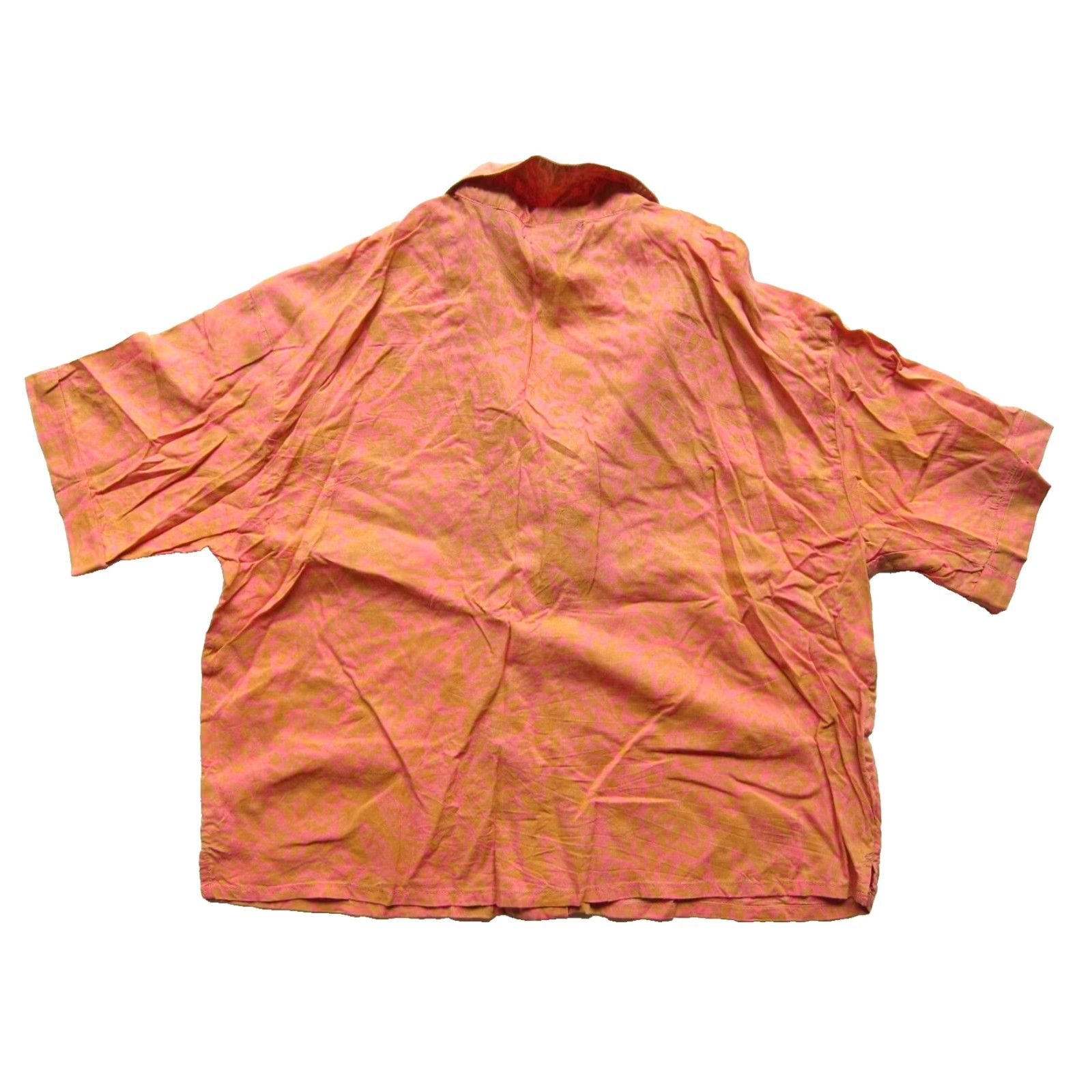 Prana VINTAGE PrAna 100% Rayon Pink Brown Floral Button Up Short Sleeve Crop Blouse Medium Size M / US 6-8 / IT 42-44 - 2 Thumbnail