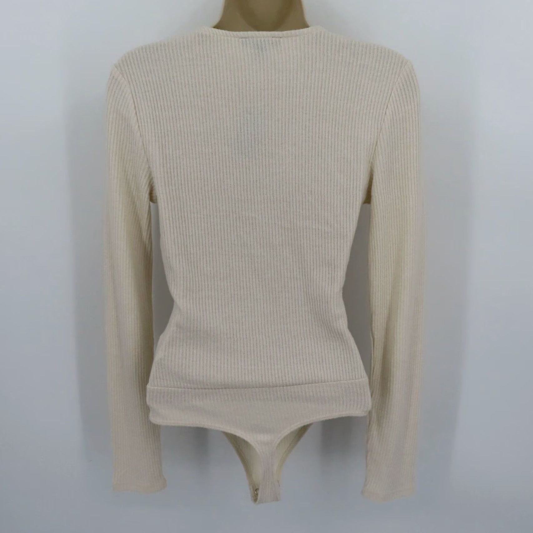 Express Express Women Bodysuit Small Ivory Ribbed V-Neck Wrap Long Sleeve One Piece NEW Size S / US 4 / IT 40 - 5 Thumbnail