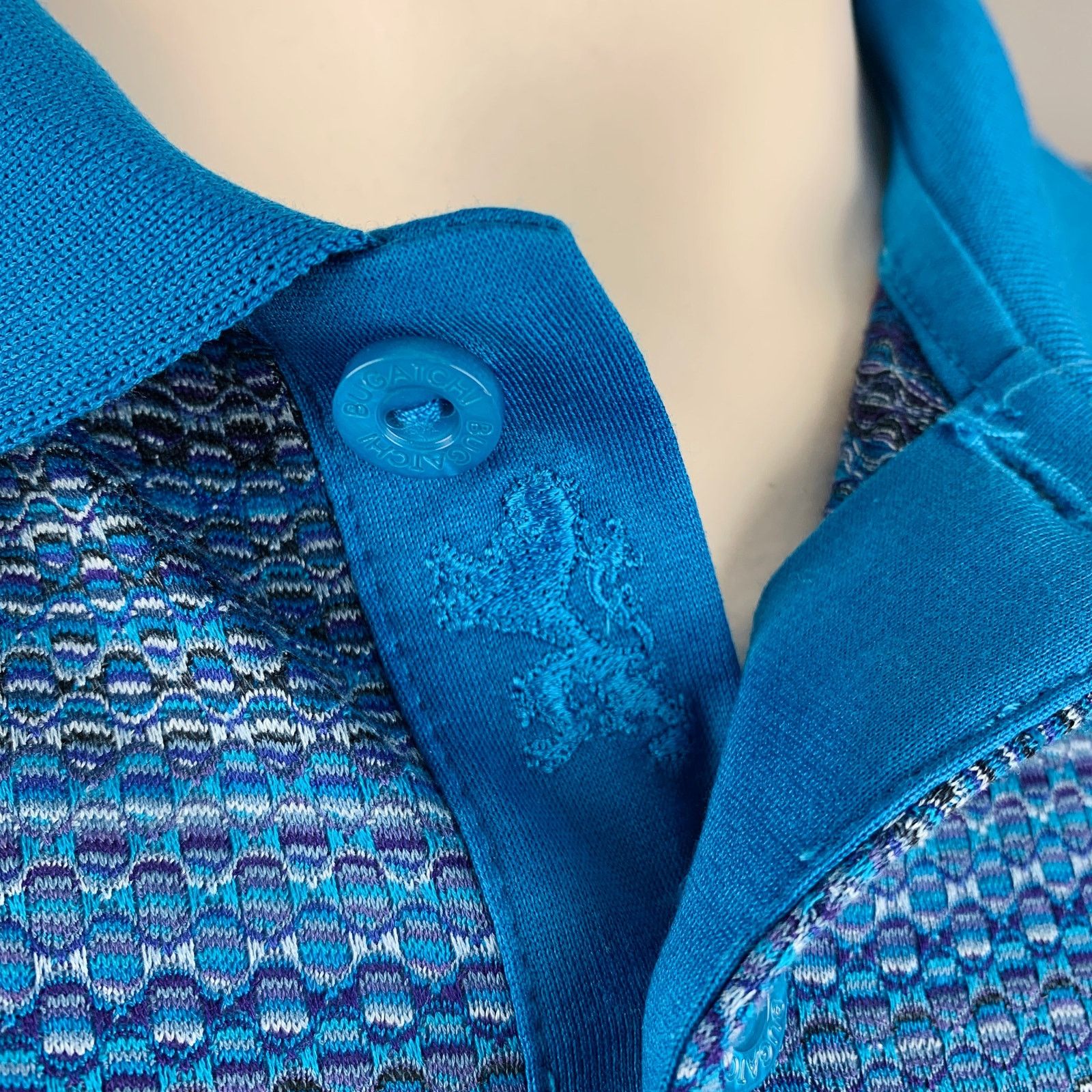 BUGATCHI BUGATCHI UOMO L Blue Purple Pattern Cotton Buttoned Polo Size US L / EU 52-54 / 3 - 5 Thumbnail