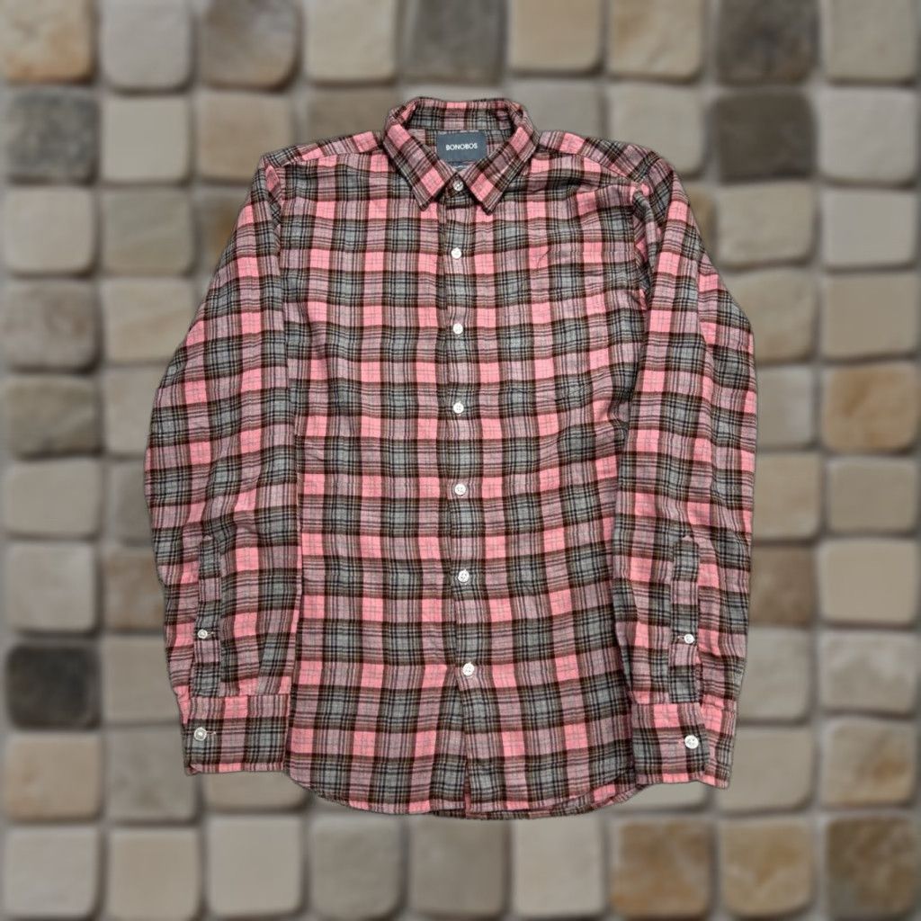 Bonobos Bonobos Slim Fit Flannel Shirt Mens M Multicolor Plaid Button Up Knit Cotton Tailored Long Sleeve Casual Shirt Mens Maximize Search Size US M / EU 48-50 / 2 - 1 Thumbnail