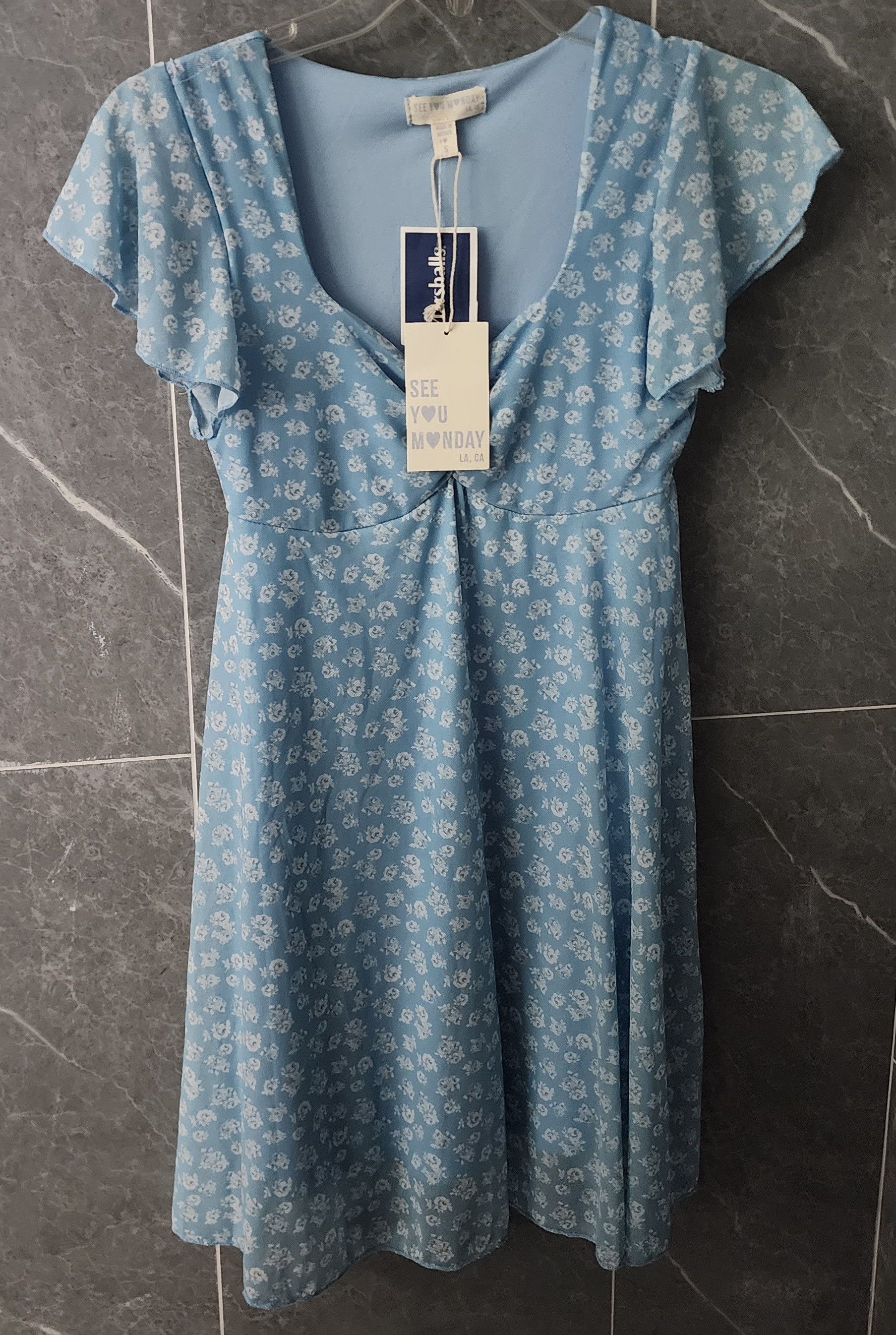 Other NWT See You Monday Baby Blue Mesh Sweetheart Floral Dress S | Grailed