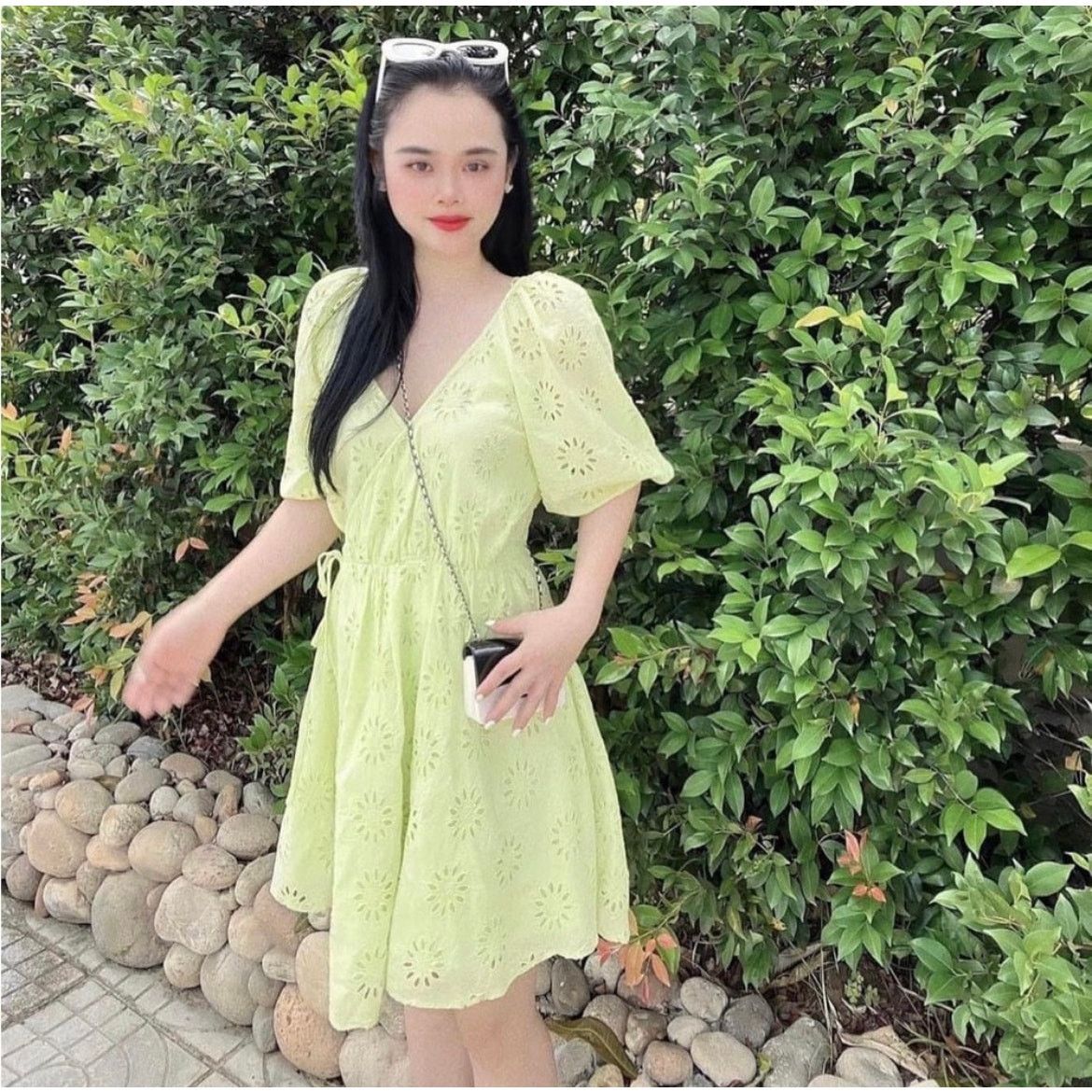 ZARA OPENWORK EMBROIDERED DRESS LIGHT YELLOW