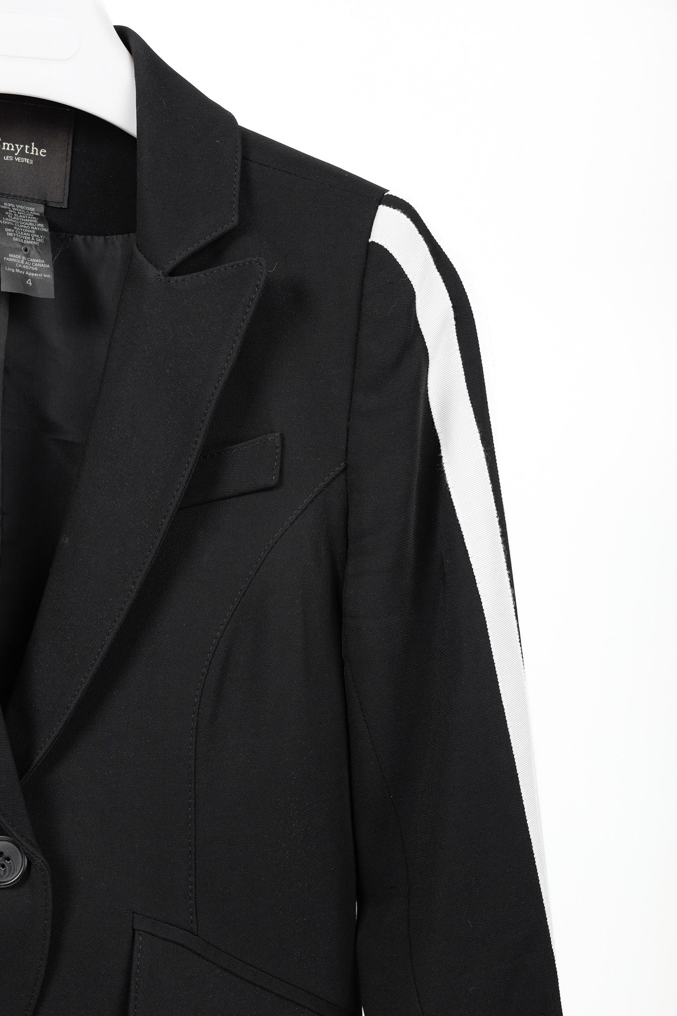 SMYTHE Smythe Black Wool-Blend Grosgrain-Stripe One-Button Blazer Size S / US 4 / IT 40 - 5 Thumbnail