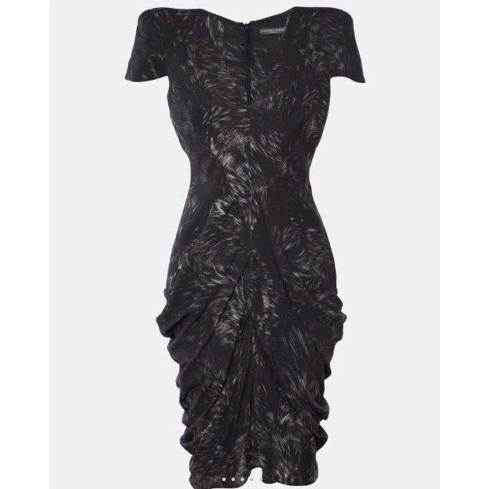 McQ Alexander McQueen Alexander McQueen Black Printed Crepe Draped Midi Dress 38 Size XS / US 0-2 / IT 36-38 - 1 Thumbnail