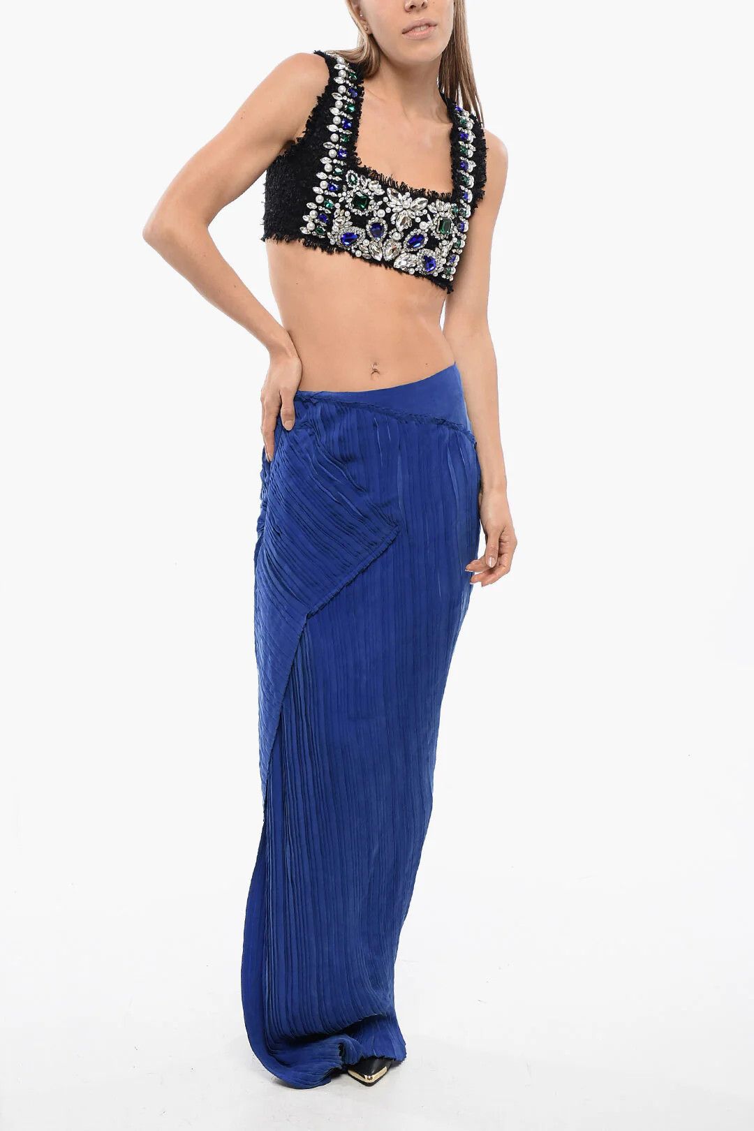 Balmain og1mm0326 Asymmetric Skirt in Blue Size 42" / US 20 - 4 Thumbnail