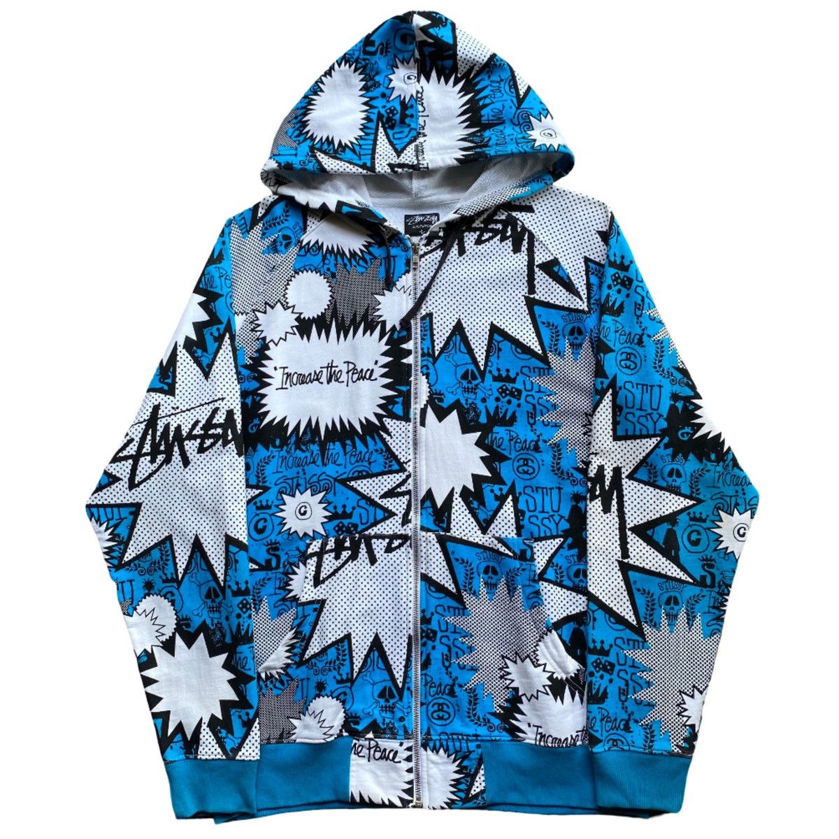 Stussy Vintage STUSSY “Increase The Peace” Zip Up Hoodies Size US L / EU 52-54 / 3 - 1 Thumbnail