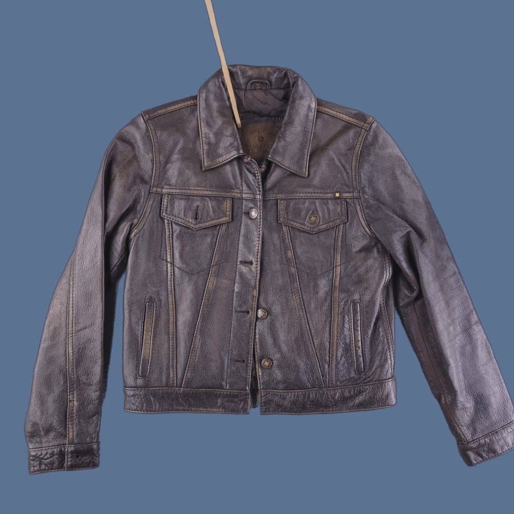 Lucky Brand Leather Jacket Women's Medium Brown Real Heavyweight Dungarees