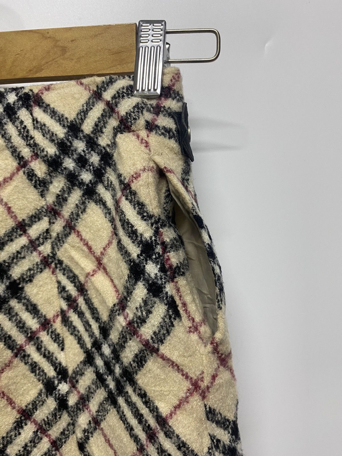 Burberry × Vintage BURBERRY London Wool Mini Skirt Plaid Nova Check One Pocket Size 23" - 7 Thumbnail