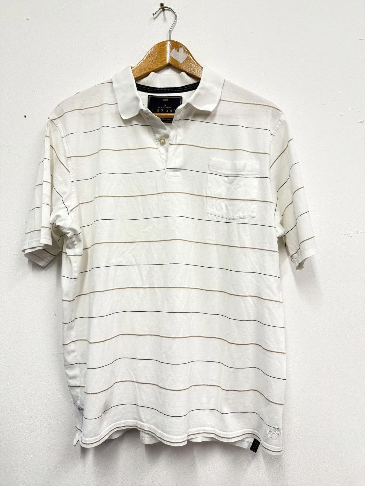 Marks & Spencer Marks & Spencer Men's Medium White Polo Shirt with Stripes Size US M / EU 48-50 / 2 - 1 Thumbnail