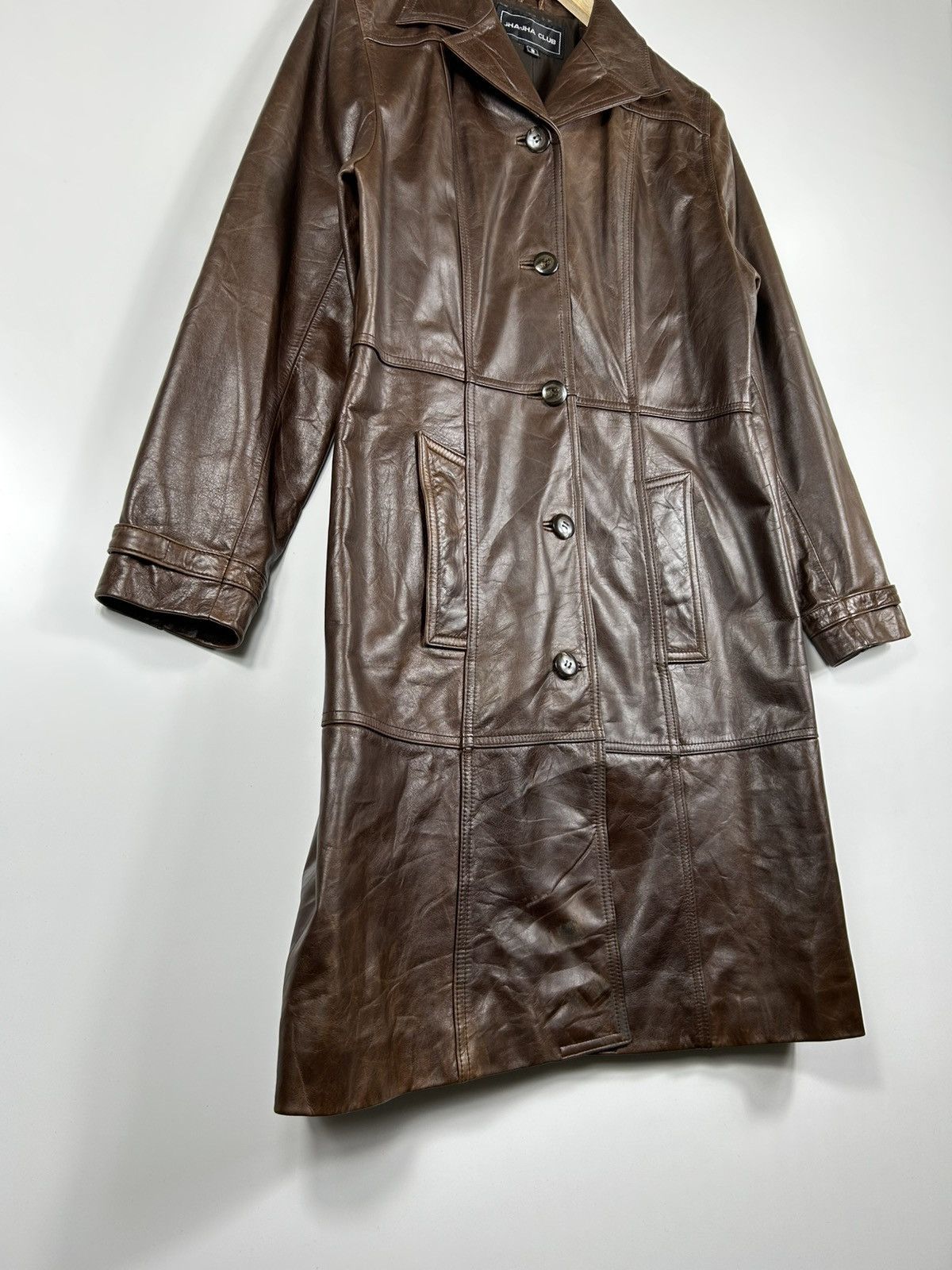 Japanese Brand × Vintage ⚡️Vintage Jha-Jha Club Button Leather Long Coat Jacket Size S / US 4 / IT 40 - 2 Thumbnail