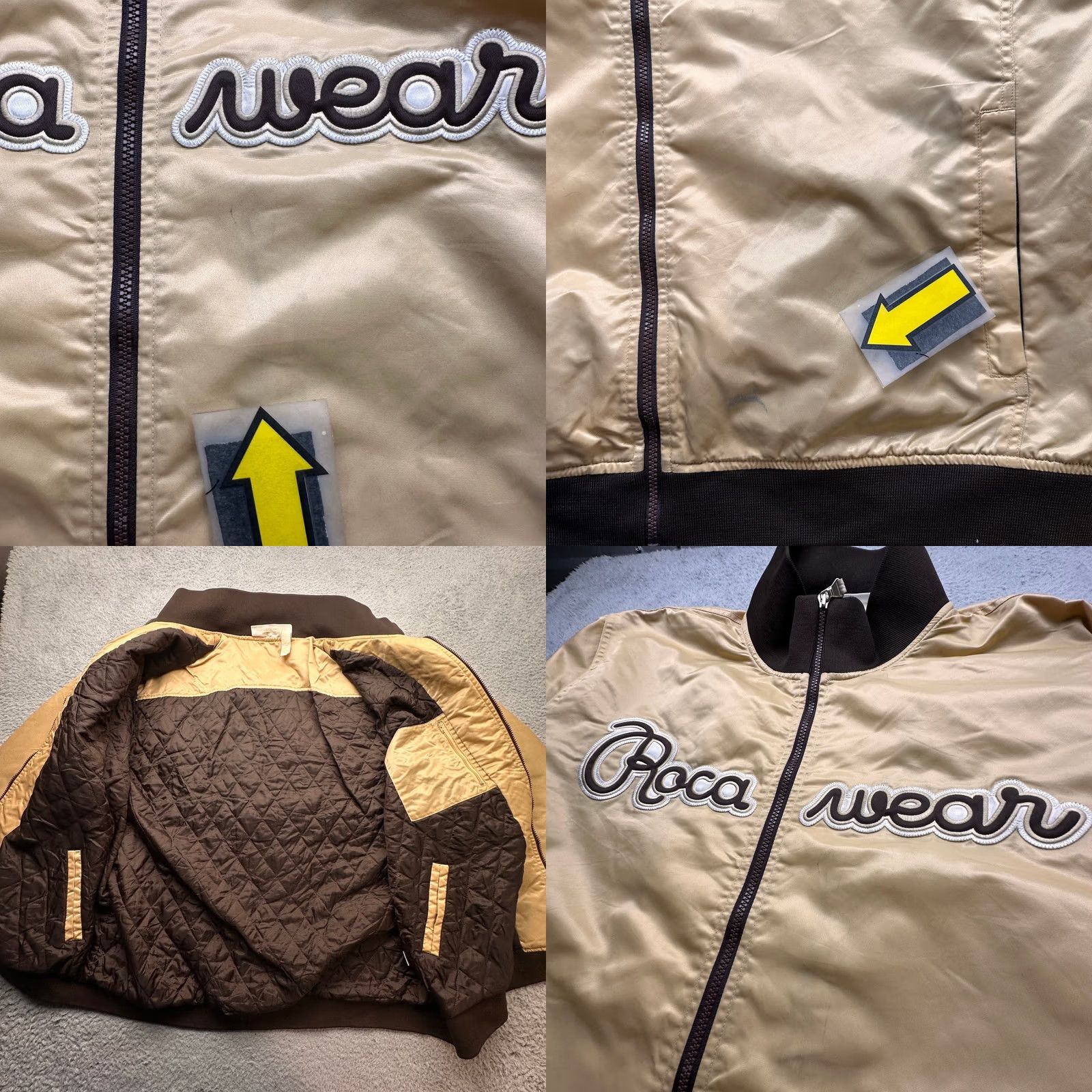 Rocawear VINTAGE Rocawear Nylon Gold Bomber Varsity Full Zip Jacket Mens 3XL Quilt Lined Bomber Jacket Mens Gold 3XL Rocawear Nylon Vintage Size US XXL / EU 58 / 5 - 9 Thumbnail