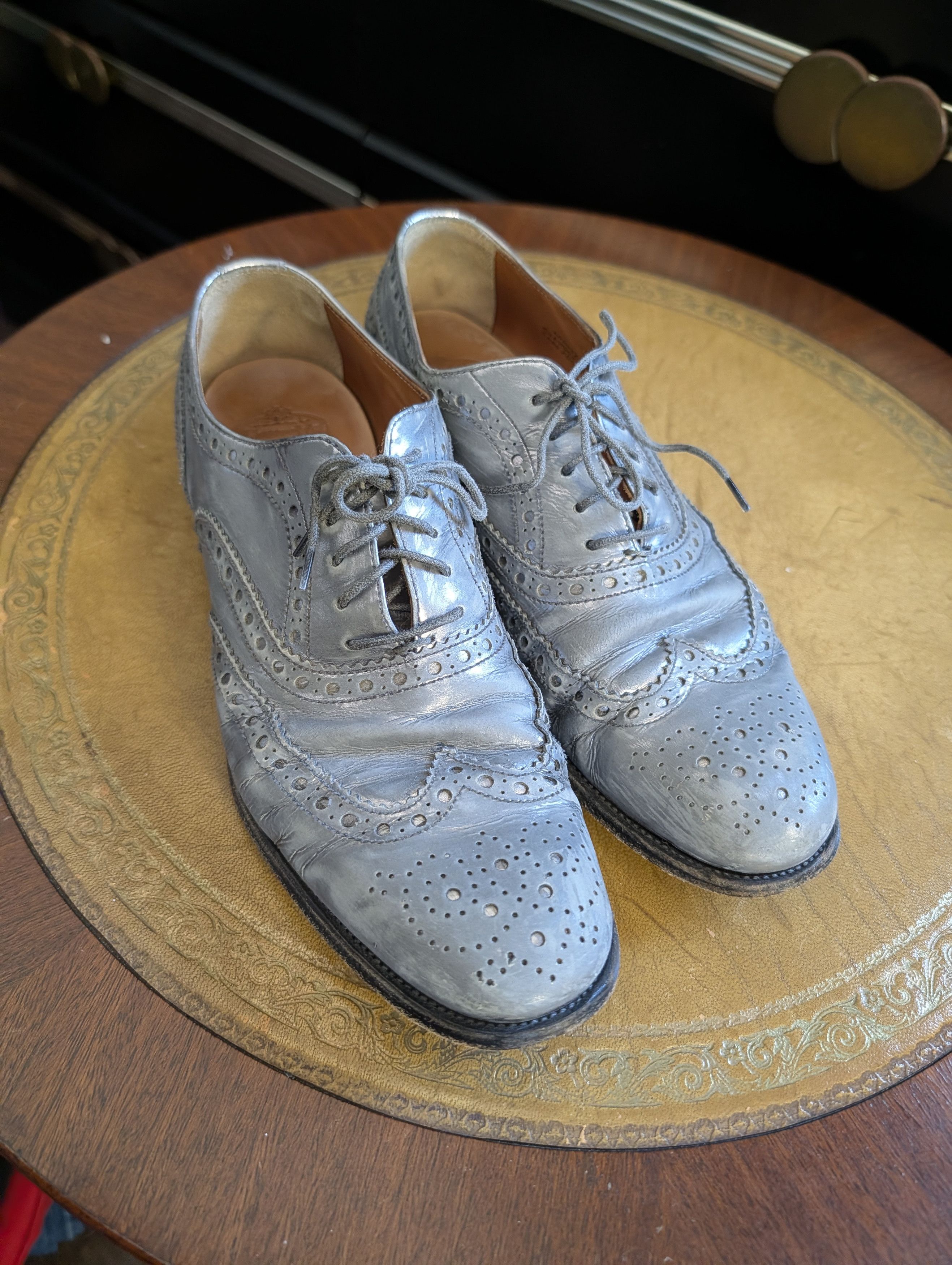 Church's $1,400 Burwood silver leather wingtip brogues Italy 37 Size US 6.5 / IT 36.5 - 3 Thumbnail