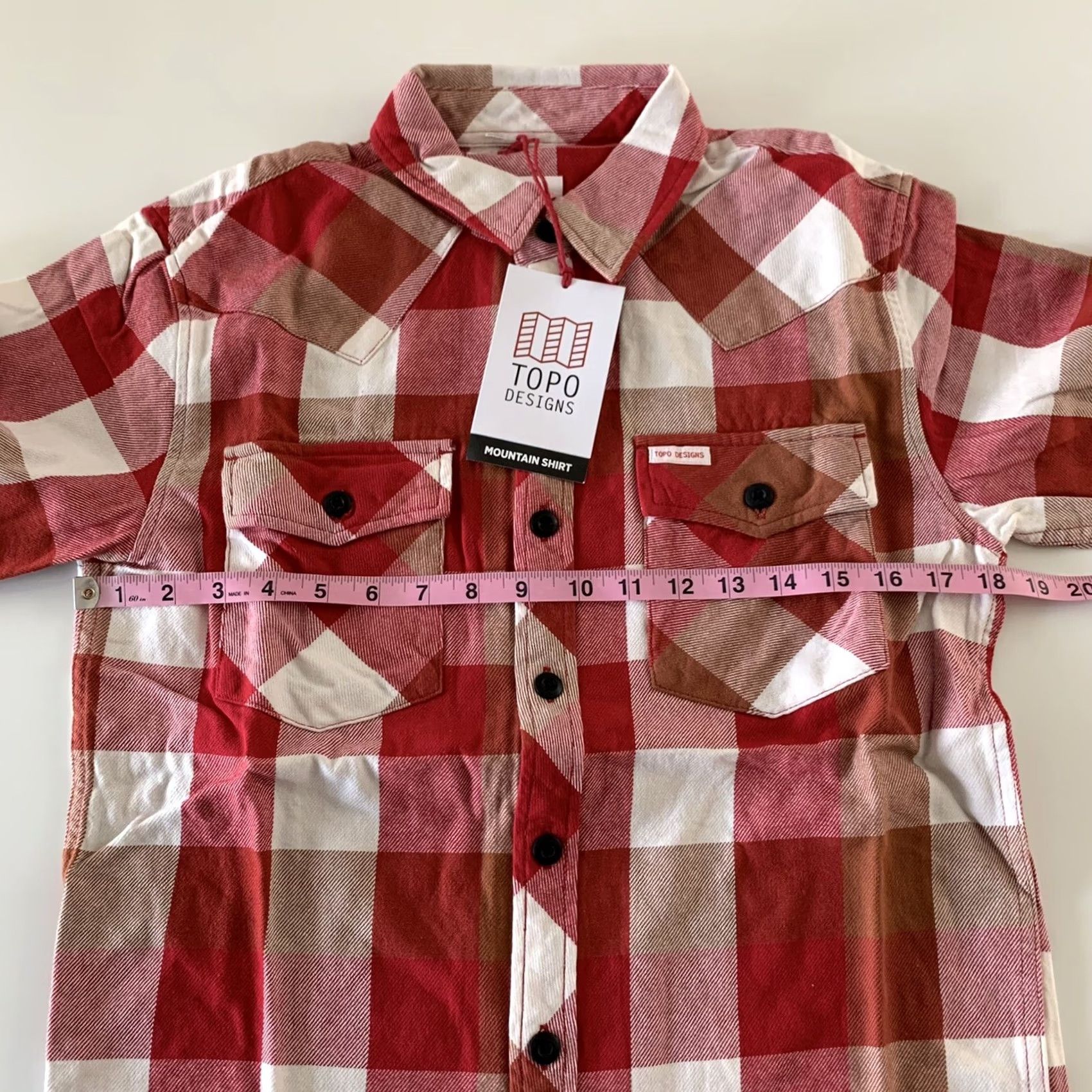 Topo Designs Topo Designs Mens Mountain Shirt Plaid Flannel Red Long Sleeve Button-Up Small L/S Size S Size US S / EU 44-46 / 1 - 5 Thumbnail