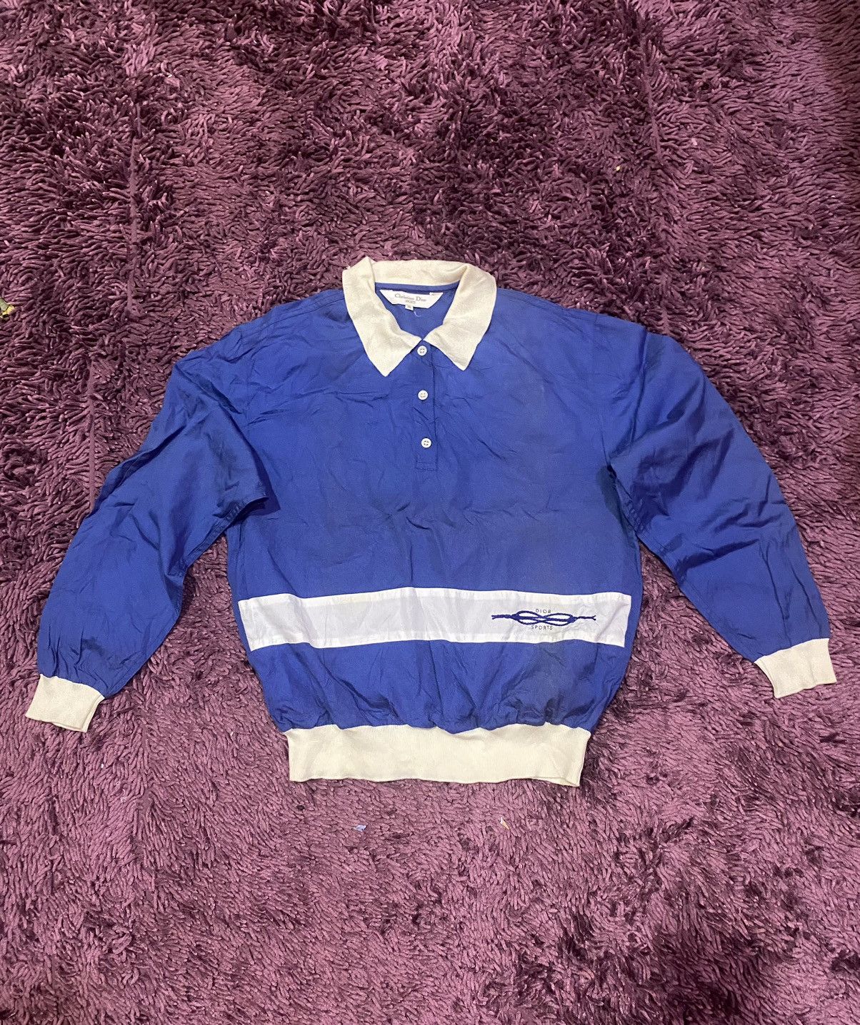 image of Christian Dior Monsieur x Vintage Christian Dior Sports Button Up Sweater Jacket in Blue (Size Smal
