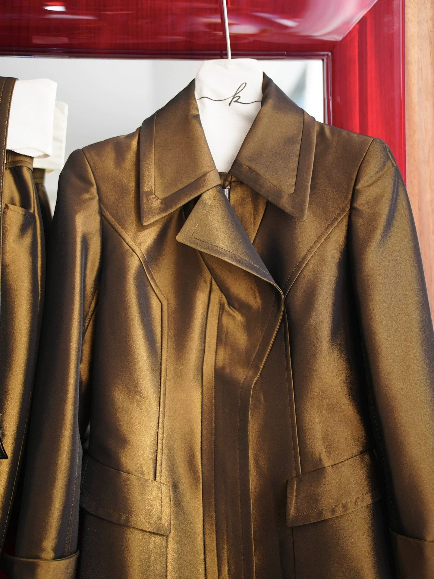 Other Vintage Brown Shiny 3PC Suit Pants+Belt 38 (XS-S) Size XS / US 0-2 / IT 36-38 - 3 Thumbnail
