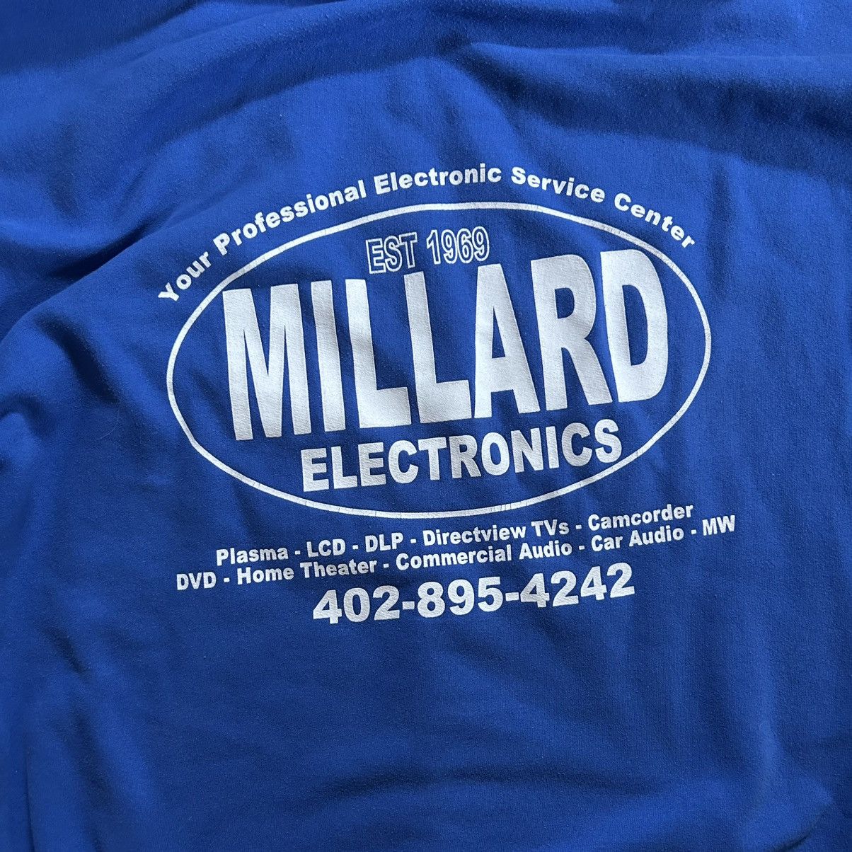 Gildan 90s Y2K ROYAL BLUE MiLLARD ELECTRONiCS REPAiR HOOD NEBRASKA Size US L / EU 52-54 / 3 - 11 Thumbnail