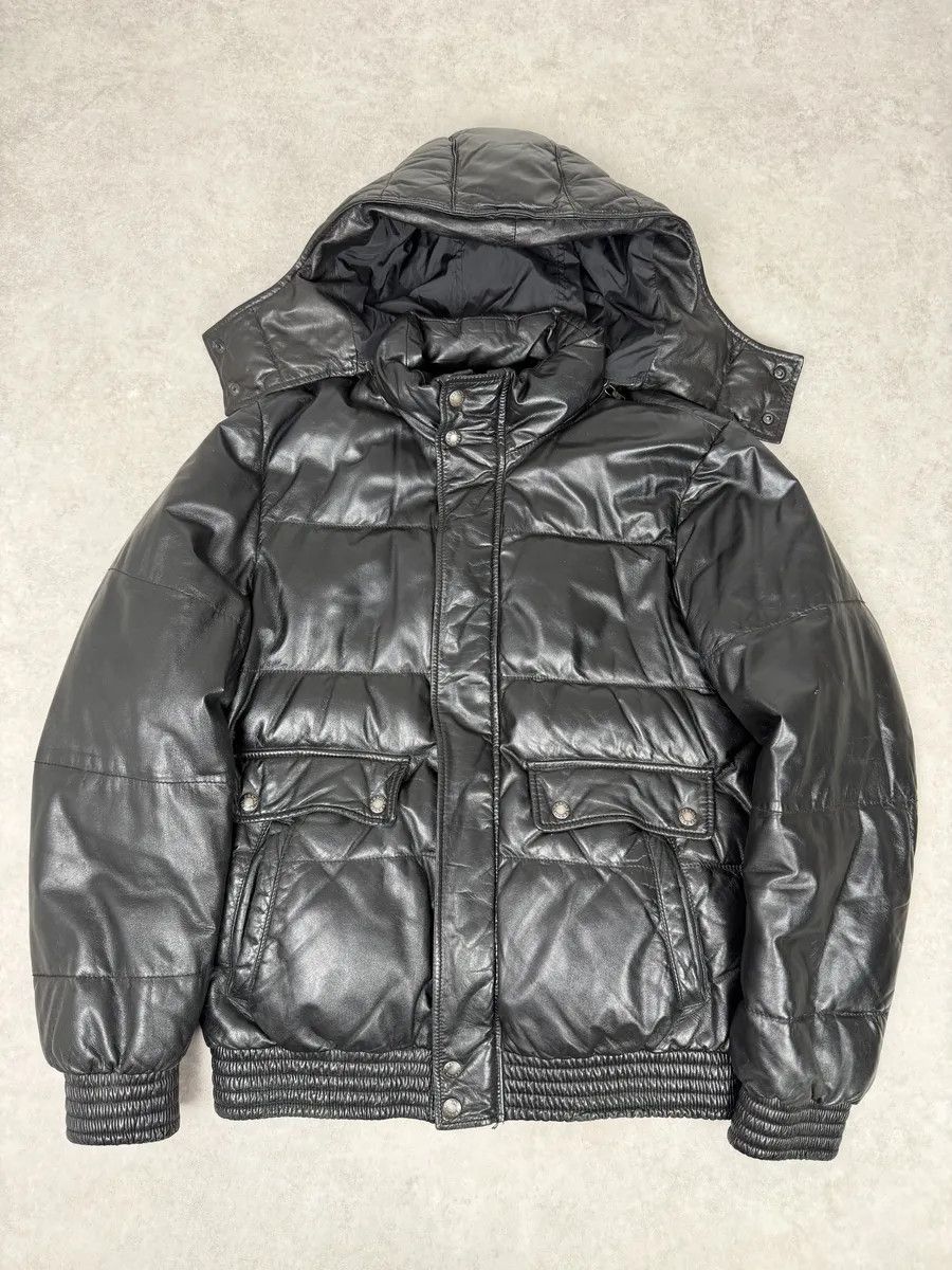 Prada 2000s Prada Hooded Black Leather Bomber Puffer Jacket Size US M / EU 48-50 / 2 - 1 Thumbnail